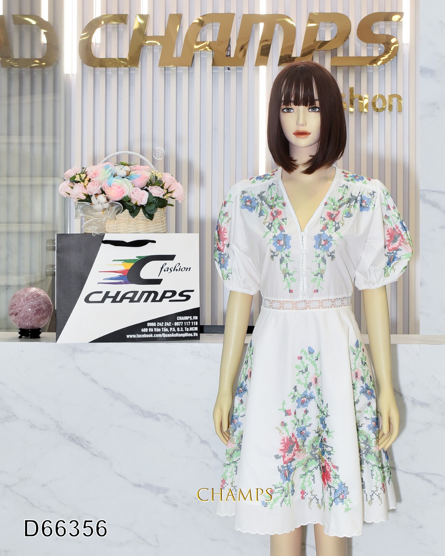 ĐẦM XÔ TƠ TRẮNG THÊU 66356