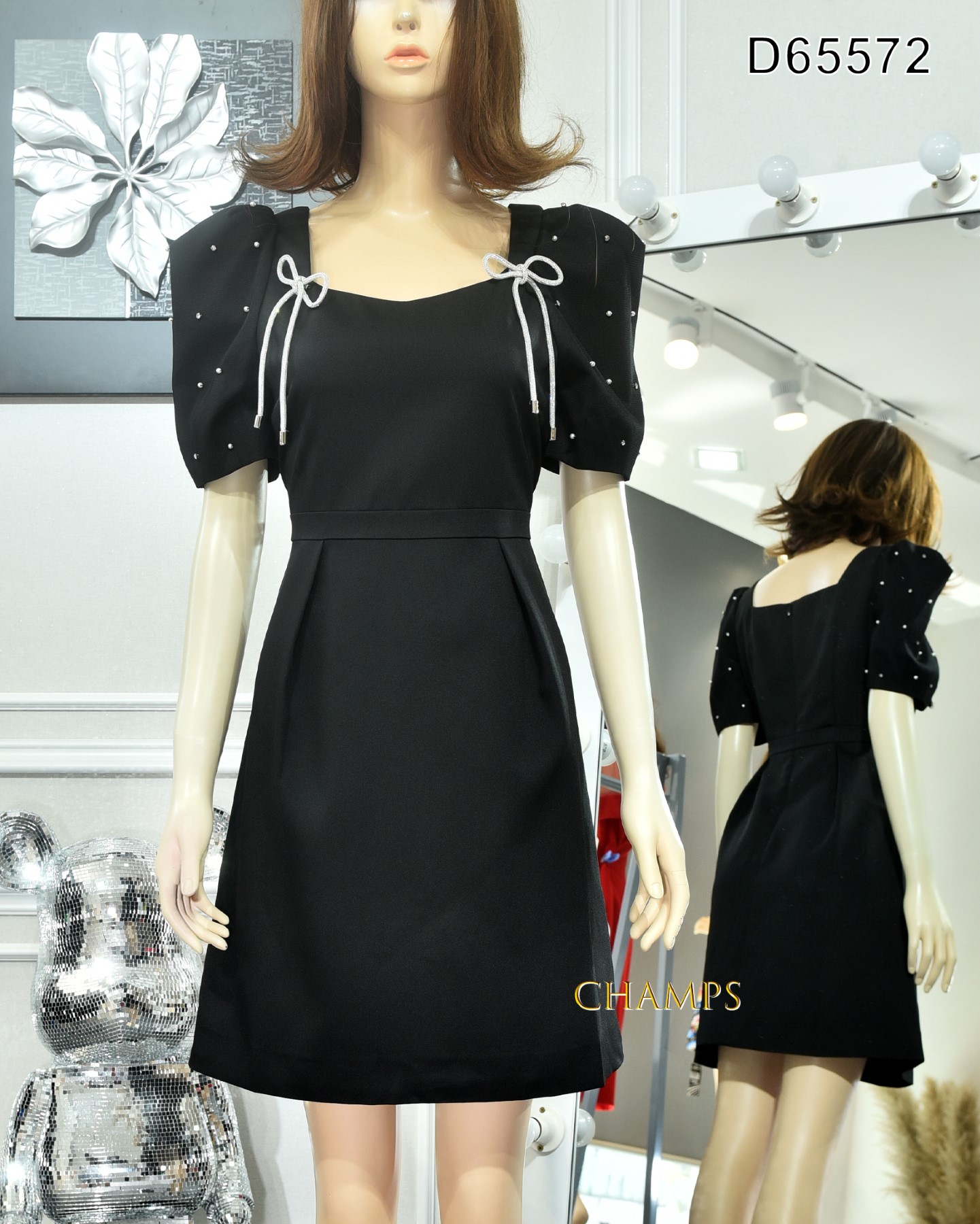 ĐẦM ĐEN TAY HẠT NƠ 65572