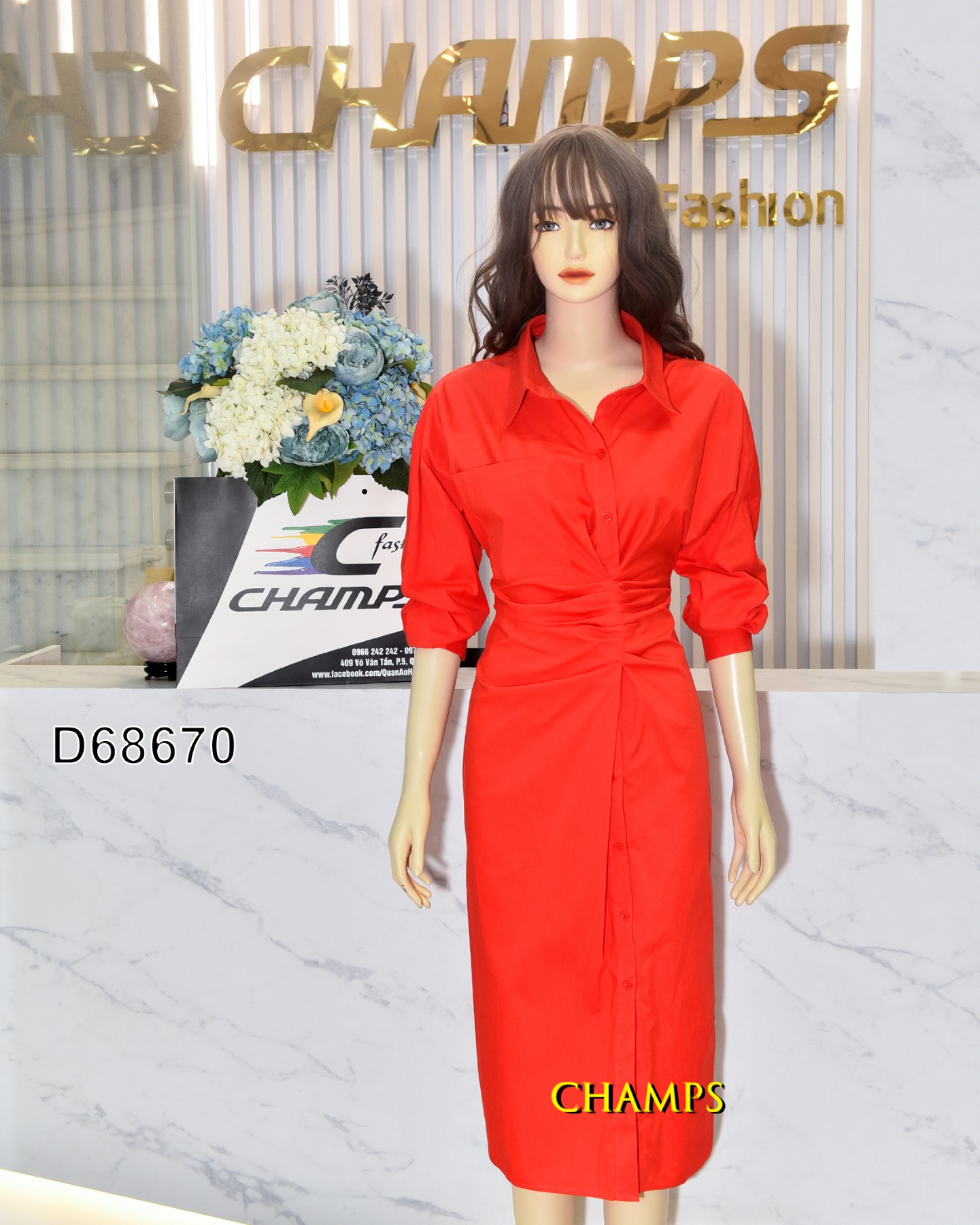 ĐẦM SƠ MI XÔ ĐỎ CAM 68670