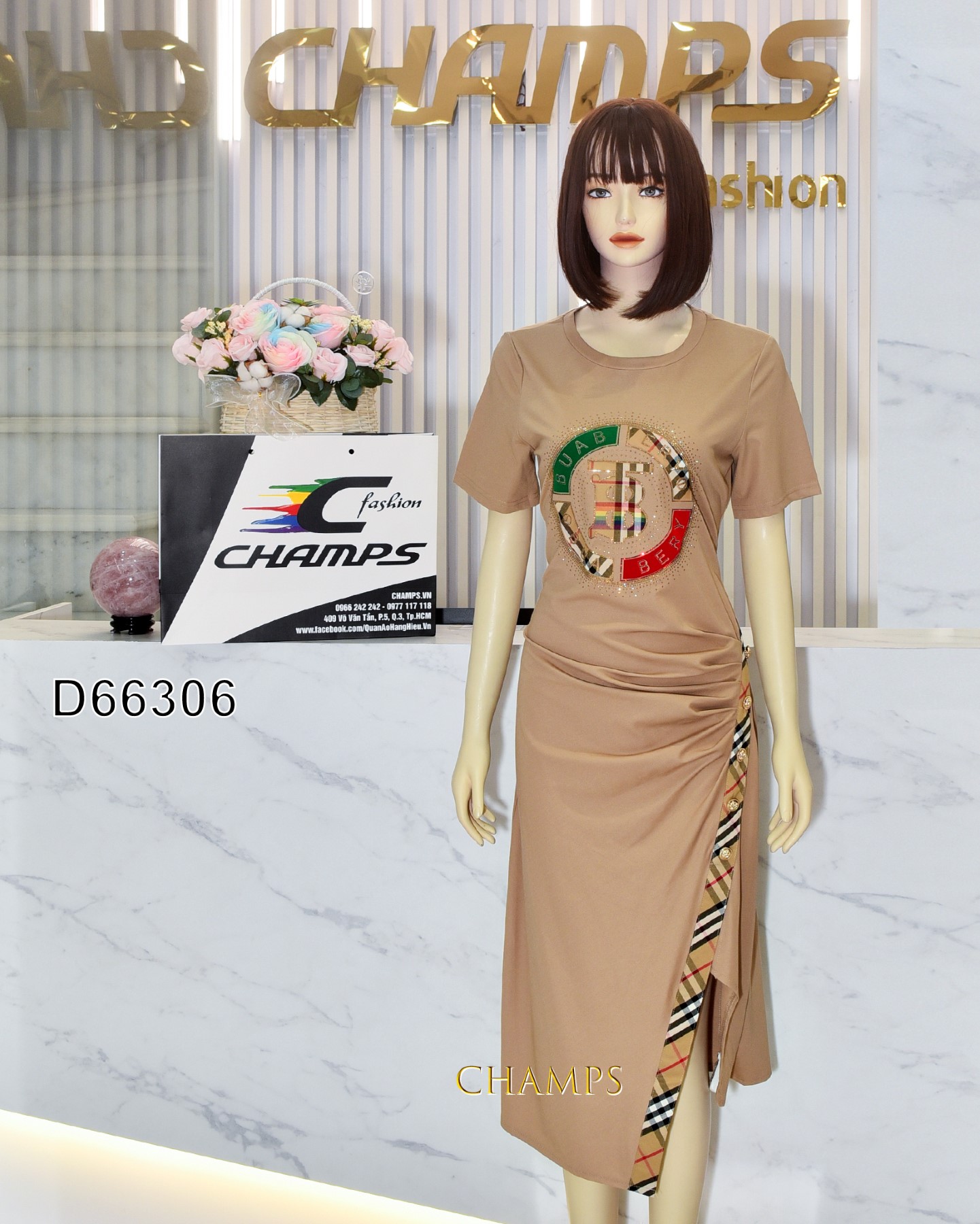 ĐẦM THUN NÂU DÀI NHÚNG CƯỜM BBR 66306