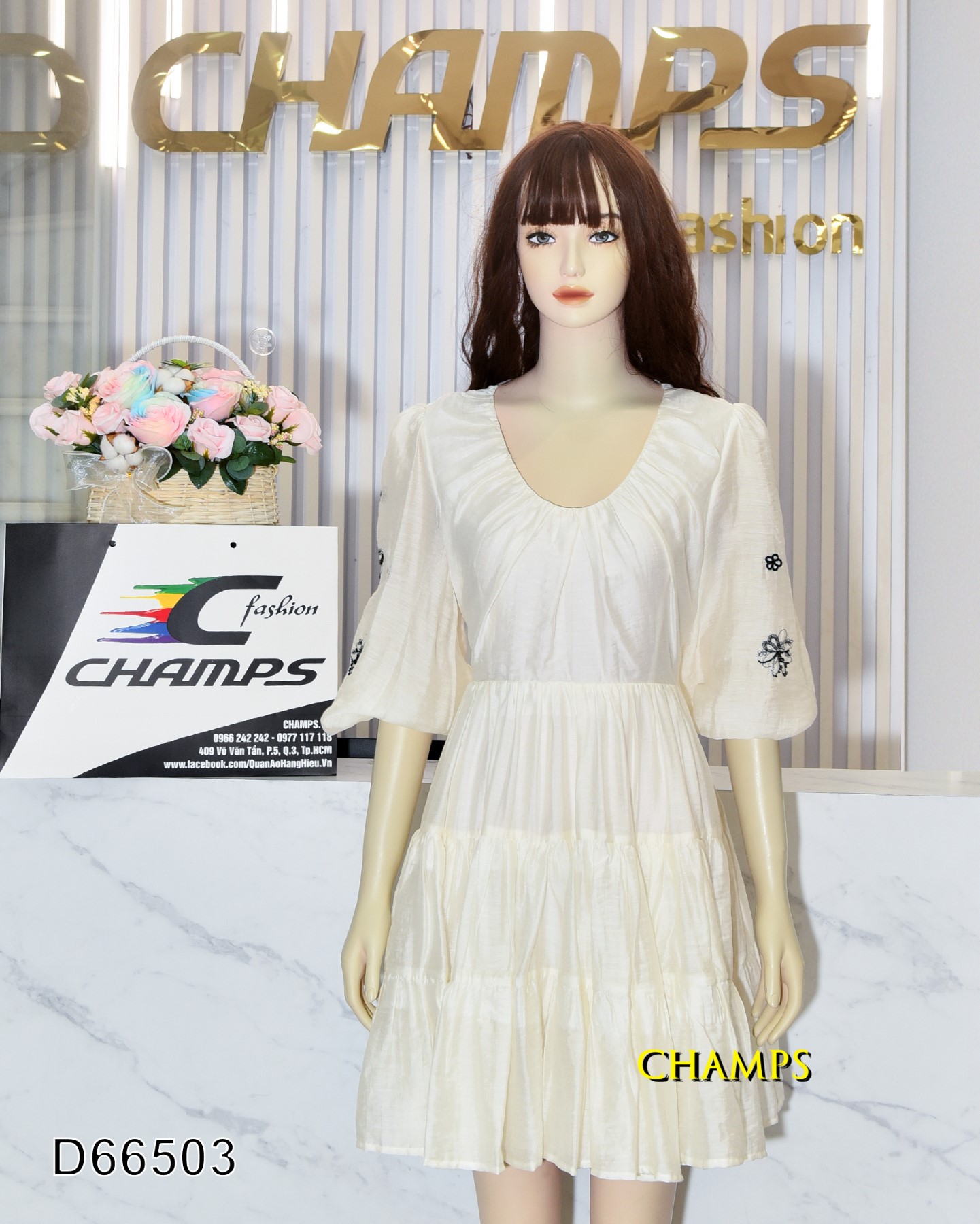 ĐẦM TƠ KEM BÈO TAY THÊU 66503