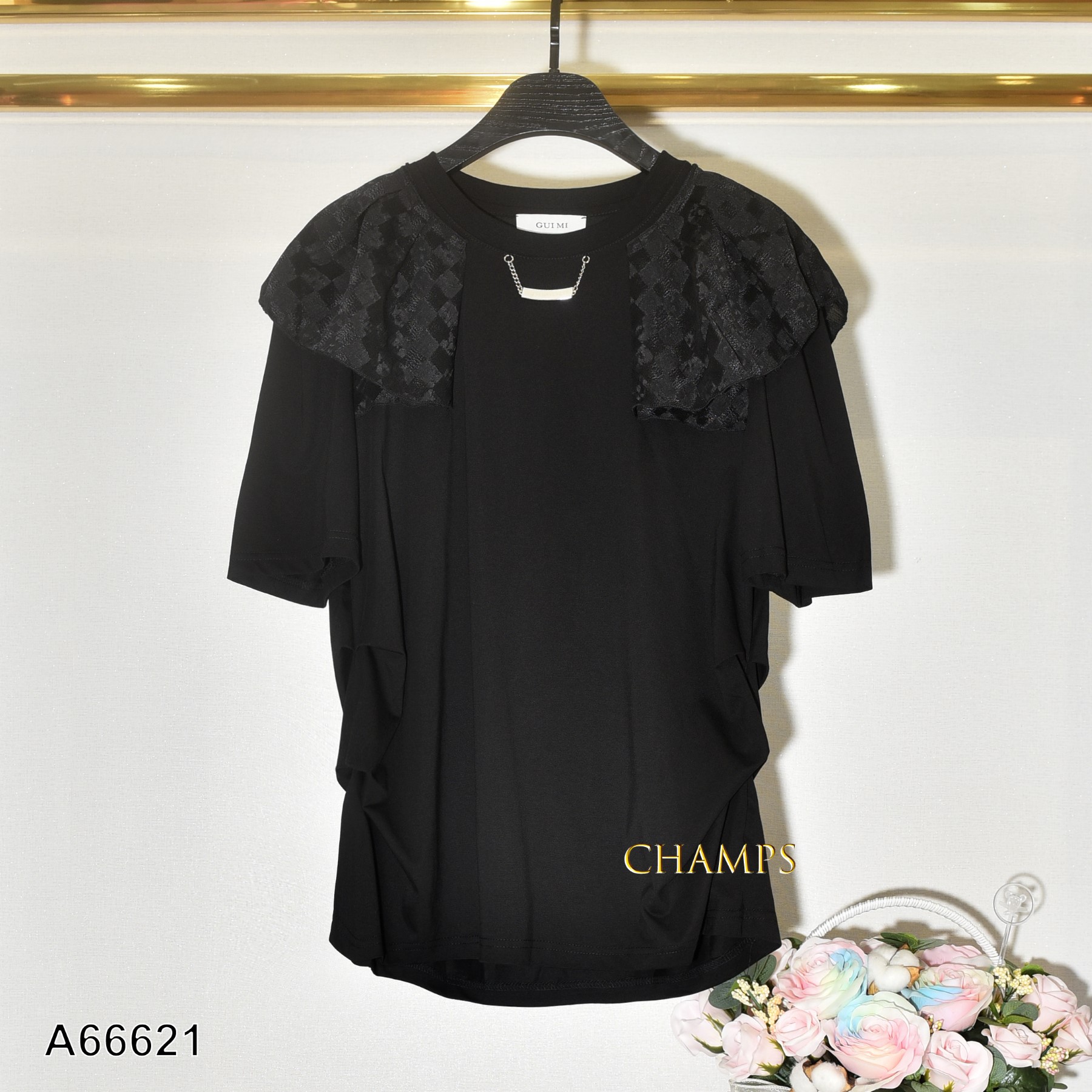 ÁO THUN ĐEN TAY PHA LUẠ 66621