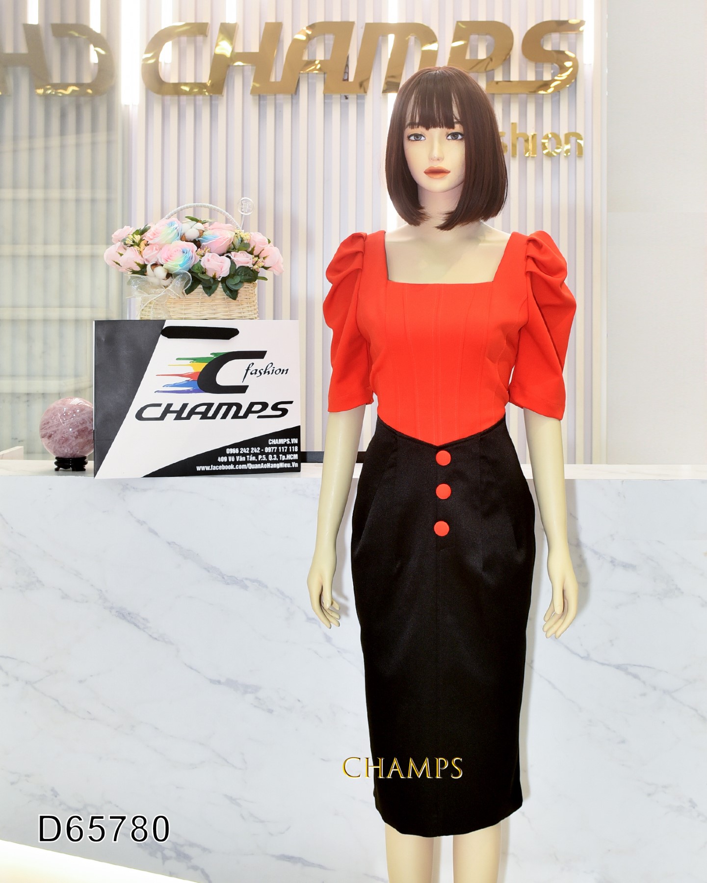 ĐẦM CAM ĐEN NÚT 65780