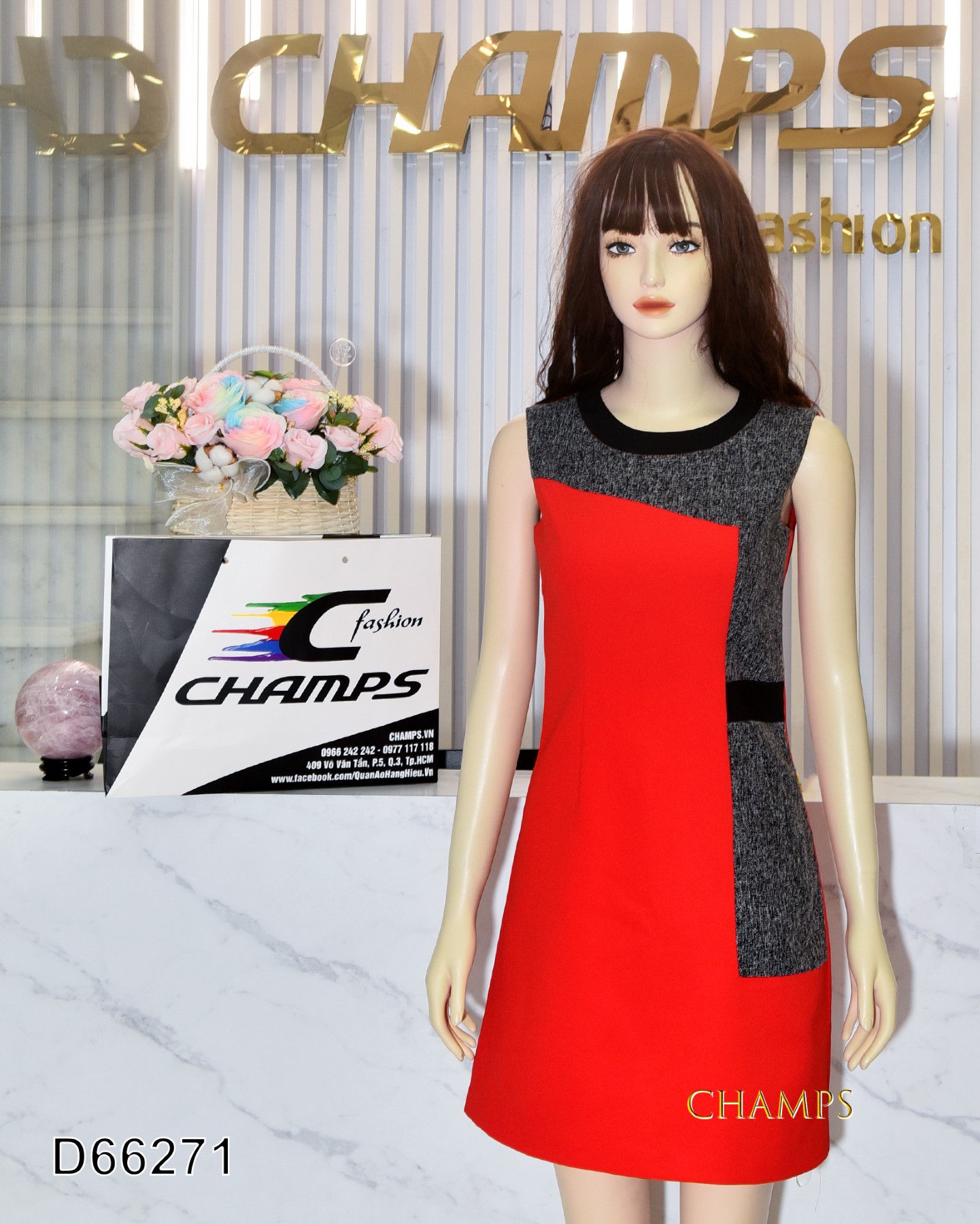 ĐẦM FEDNI ĐỎ PHỐI XÁM 66271