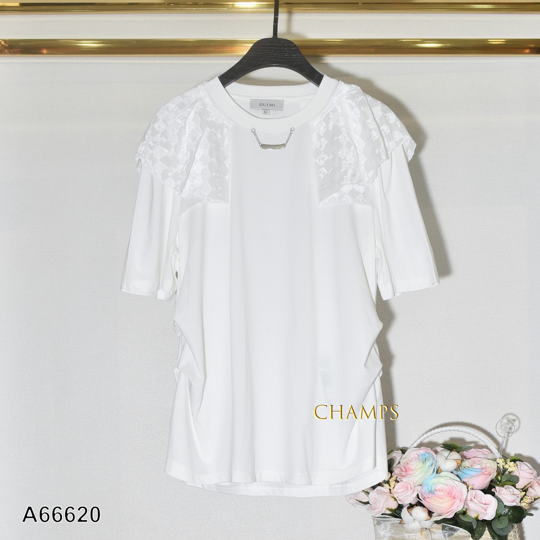 ÁO THUN TRẮNG TAY PHA LUẠ 66620