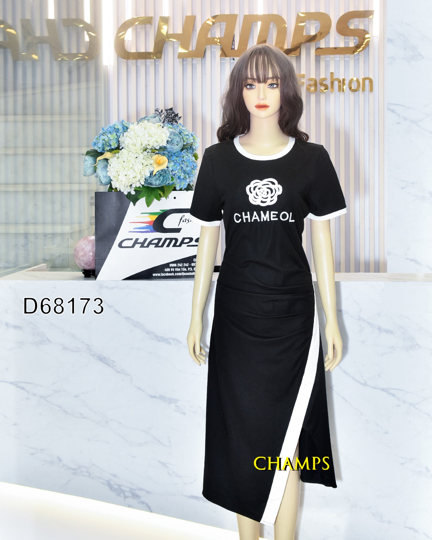 ĐẦM THUN ĐEN DÀI CHANEL 68173