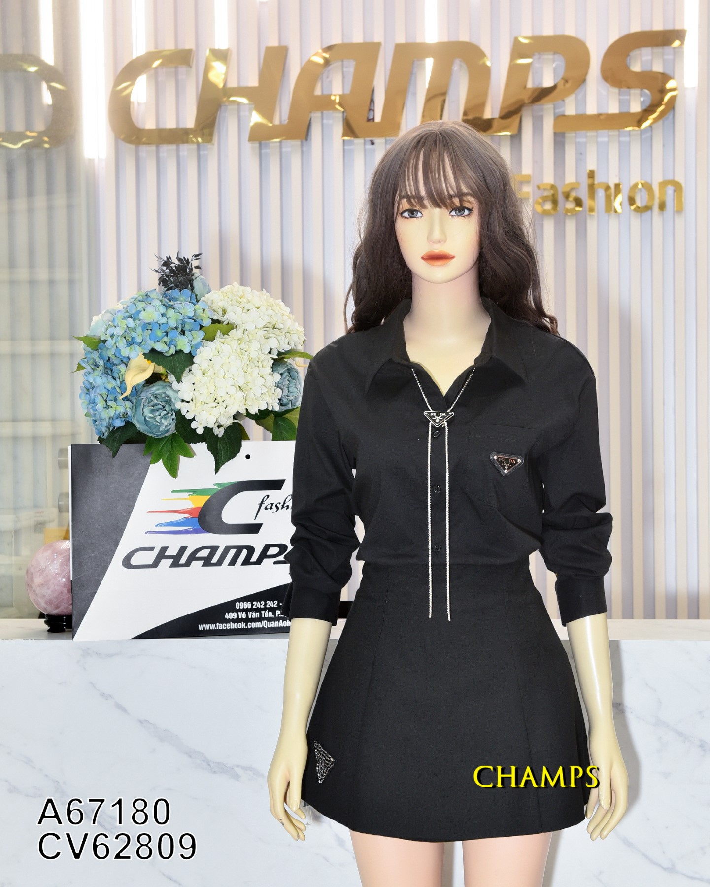 ÁO SƠ MI PRADA ĐEN +DAY CHUYỀN 67180