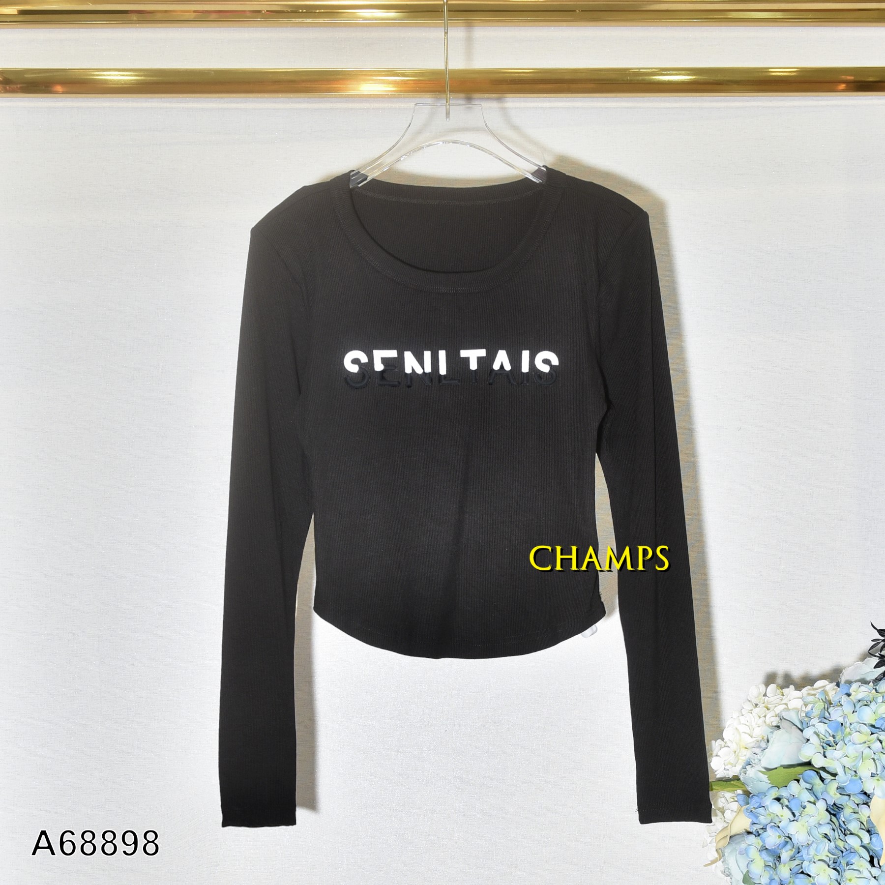 ÁO THUN ĐEN LỬNG TAY DÀI CHỮ 68898