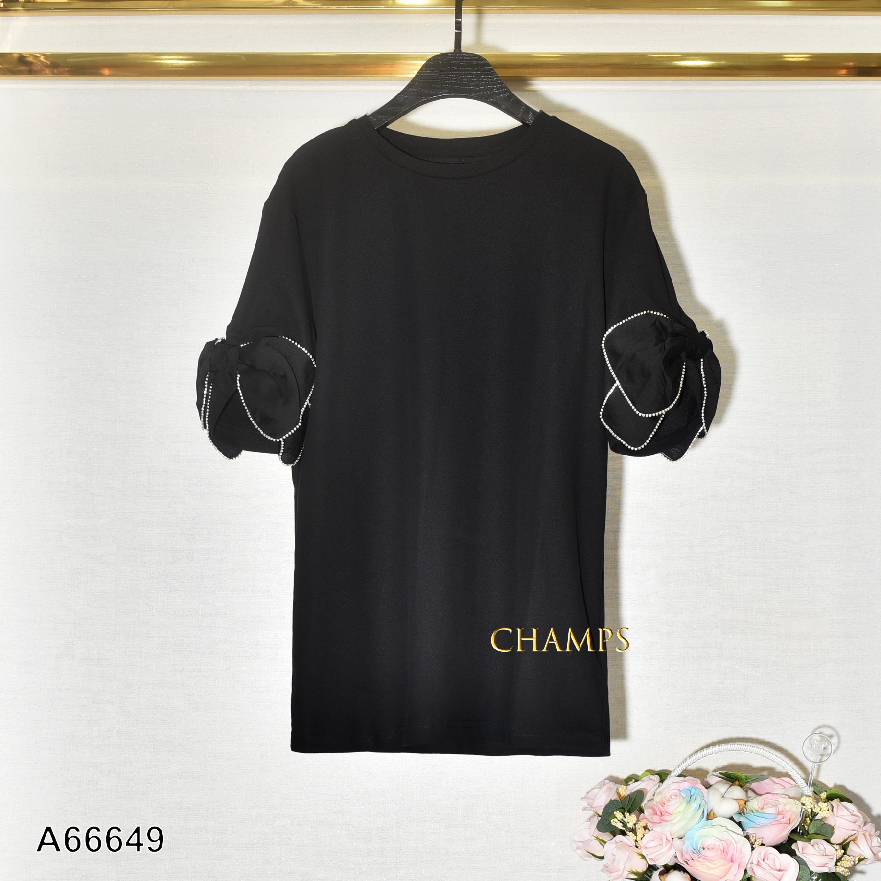 ÁO THUN ĐEN TAY NƠ 66649