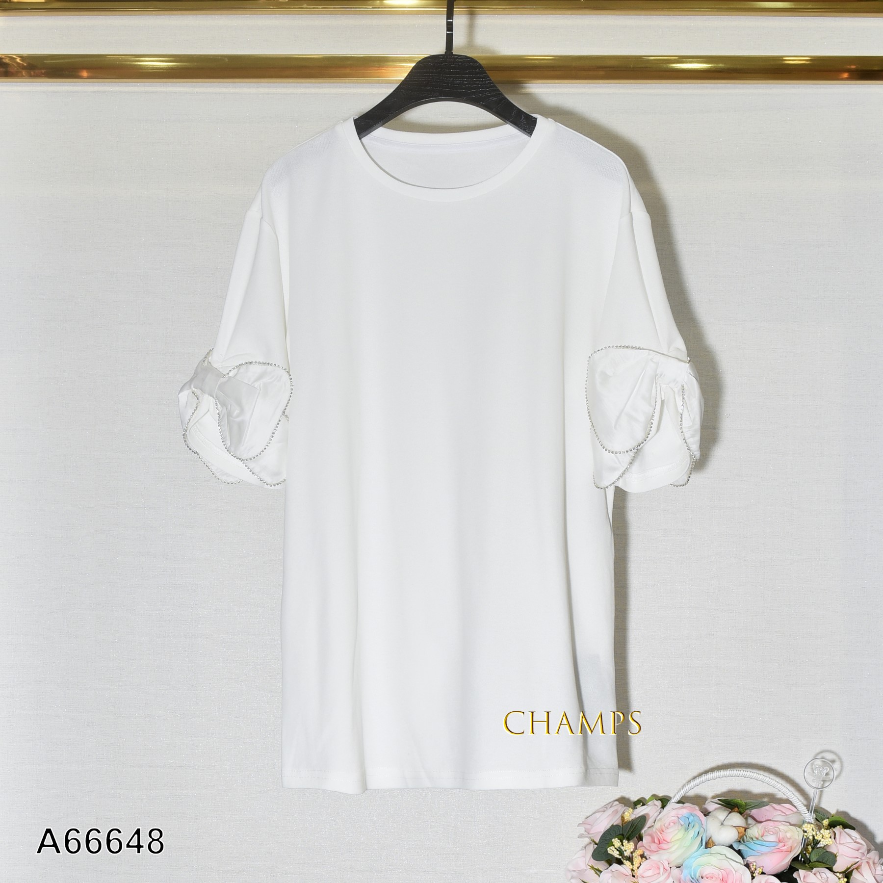 ÁO THUN TRẮNG TAY NƠ 66648