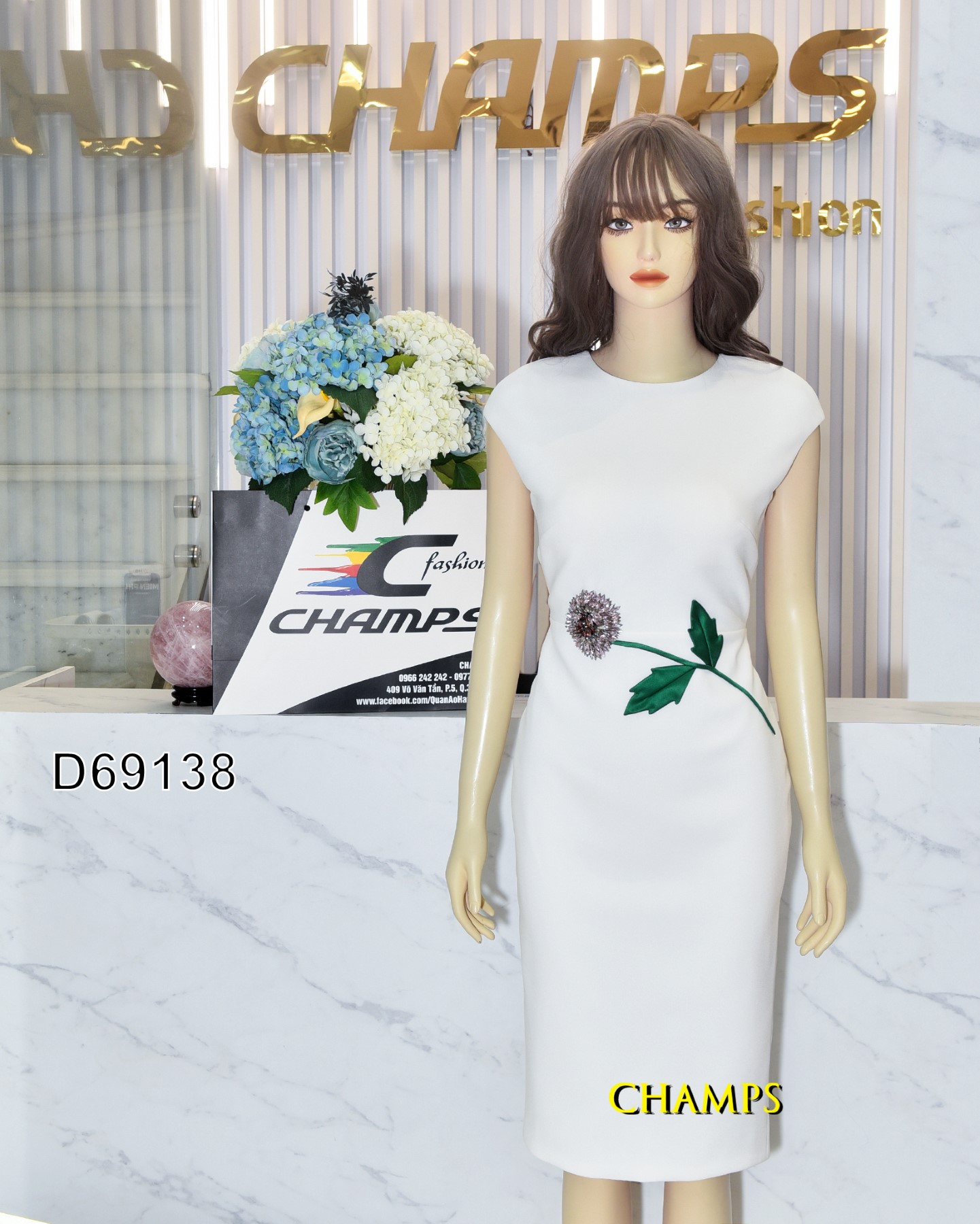 ĐẦM TRẮNG HOA EO 69138