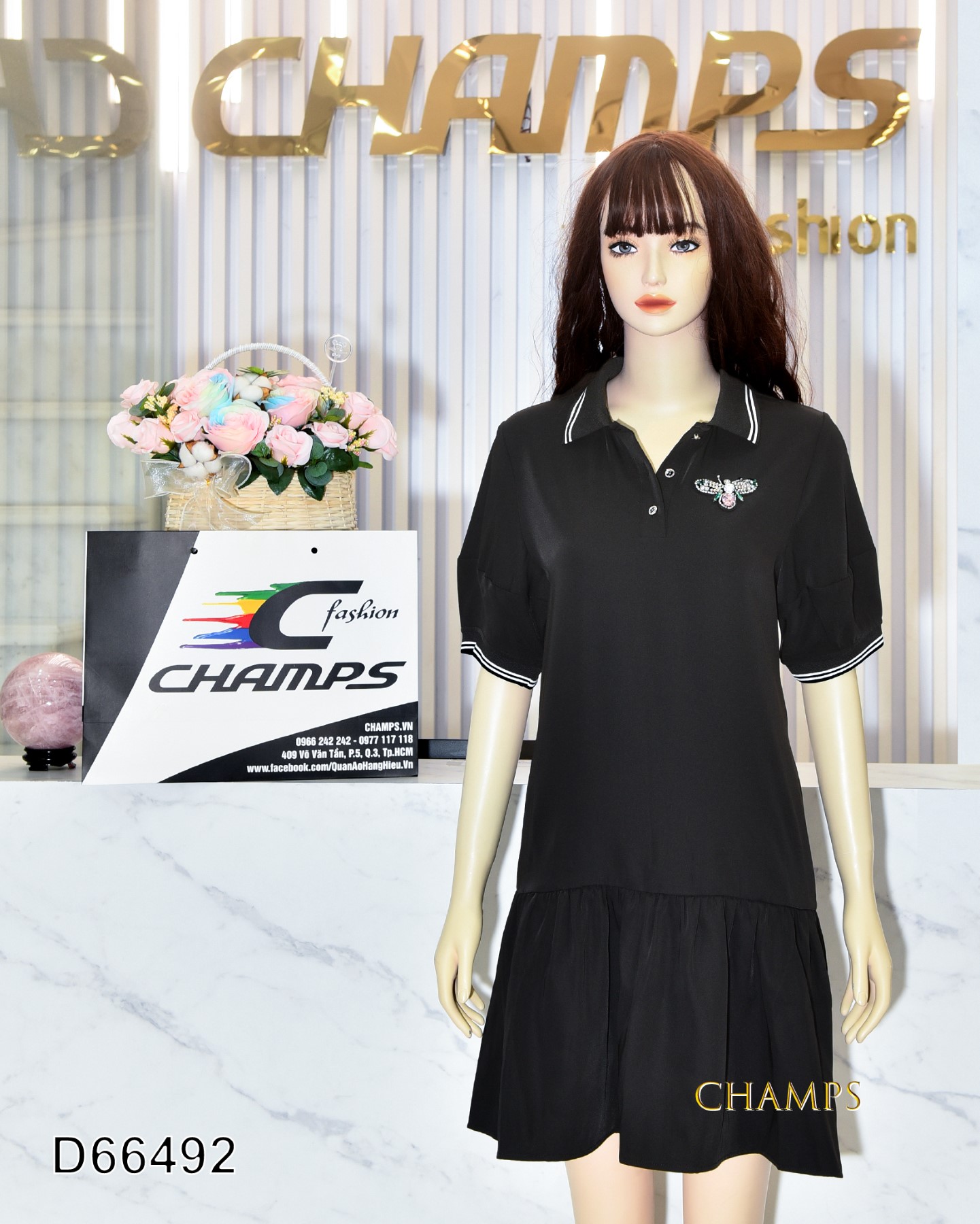 ĐẦM LỤA SUÔN ĐEN LOGO CƯỜM 66492