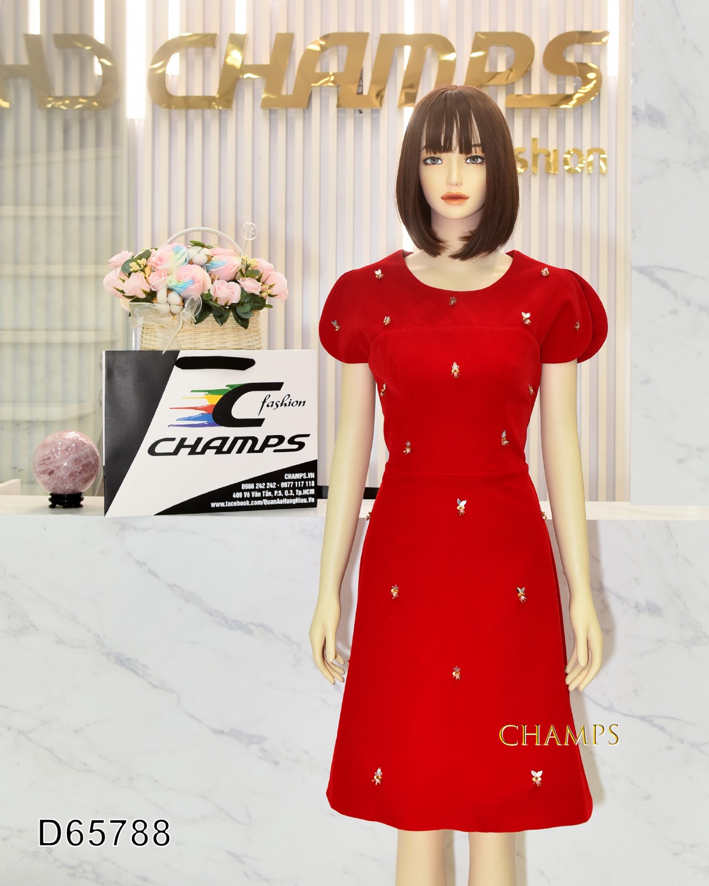 ĐẦM NHUNG ĐỎ TƯƠI 65788