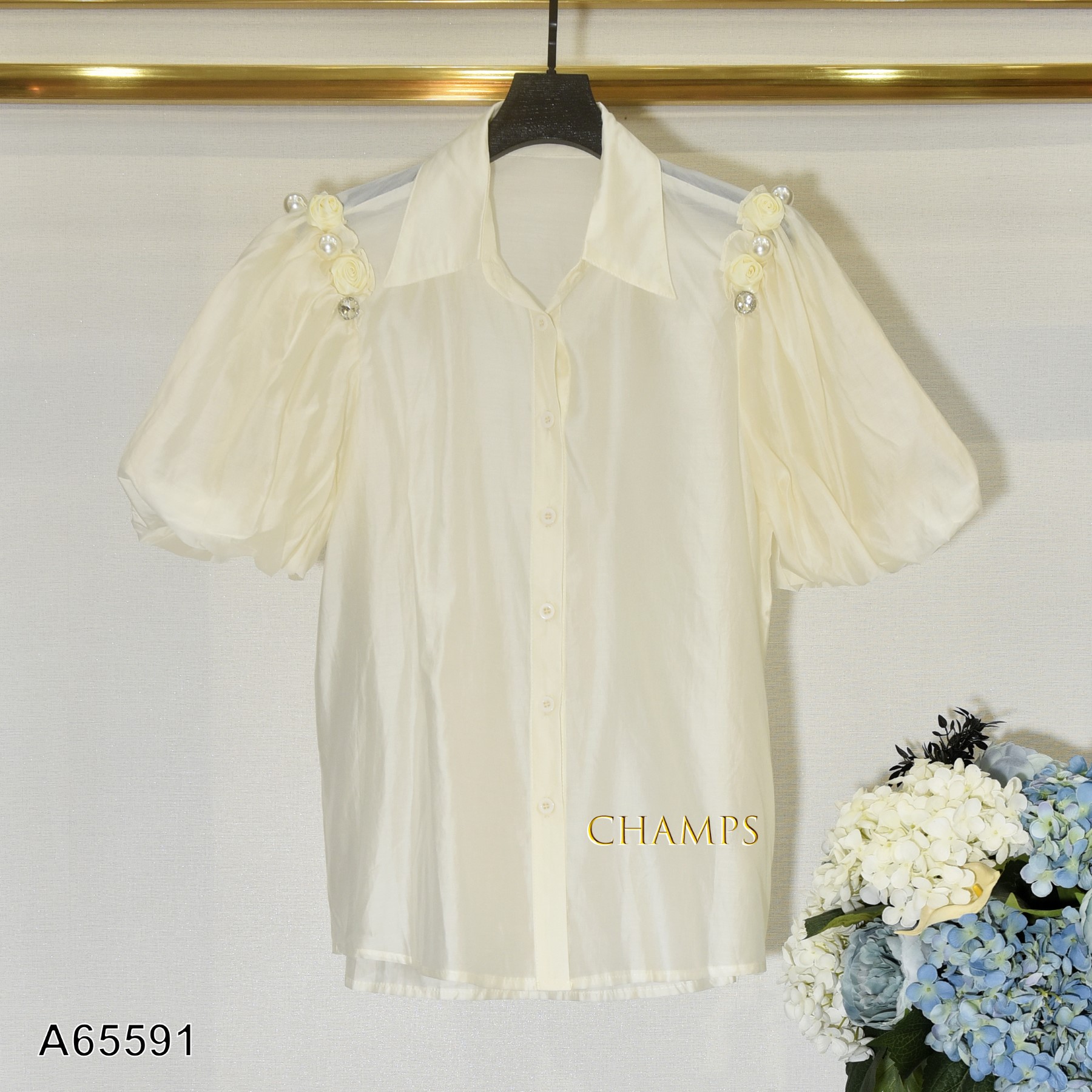 ÁO SƠ MI TAY VIỀN HOA KEM 65591