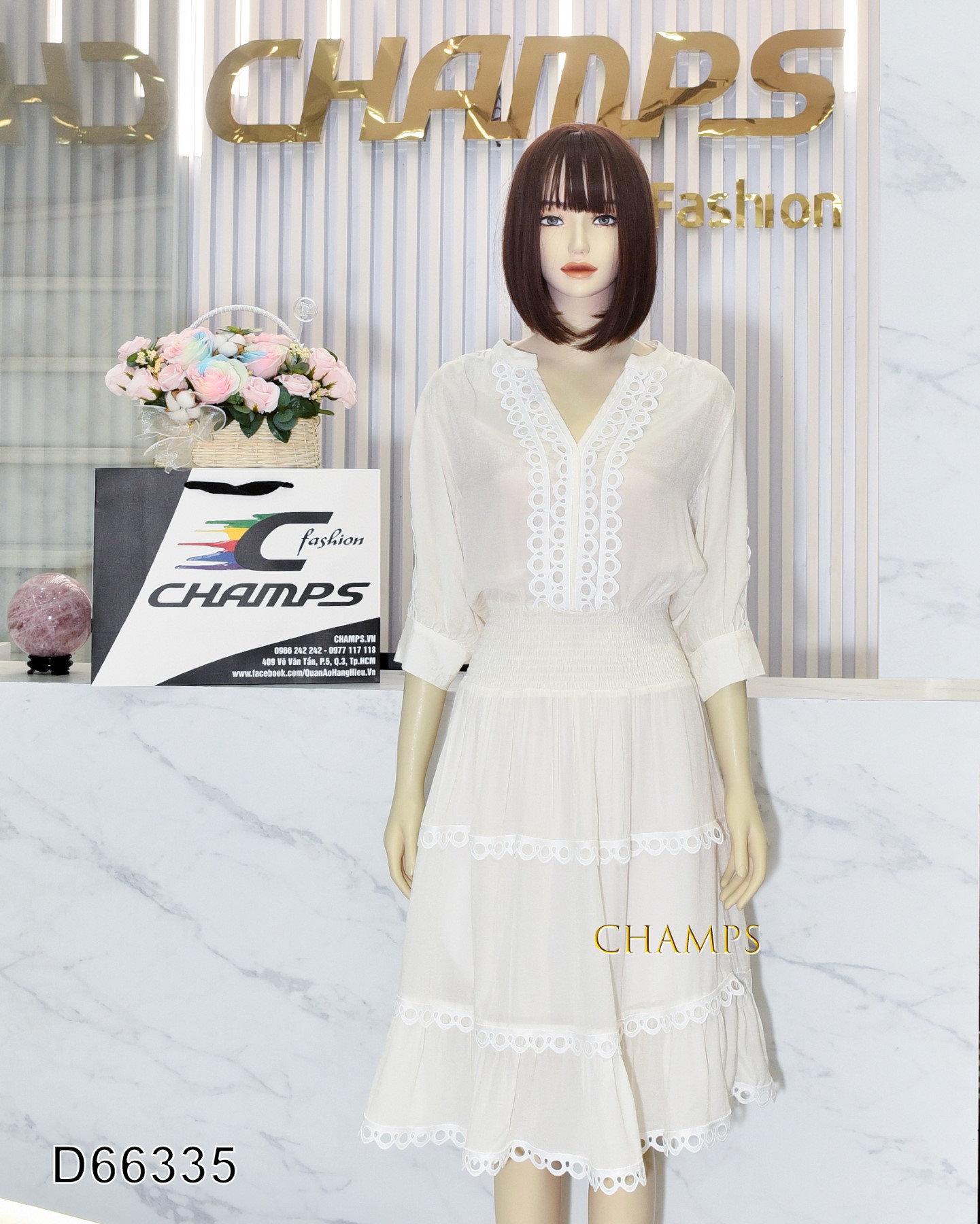 ĐẦM TƠ TRẮNG REN 66335