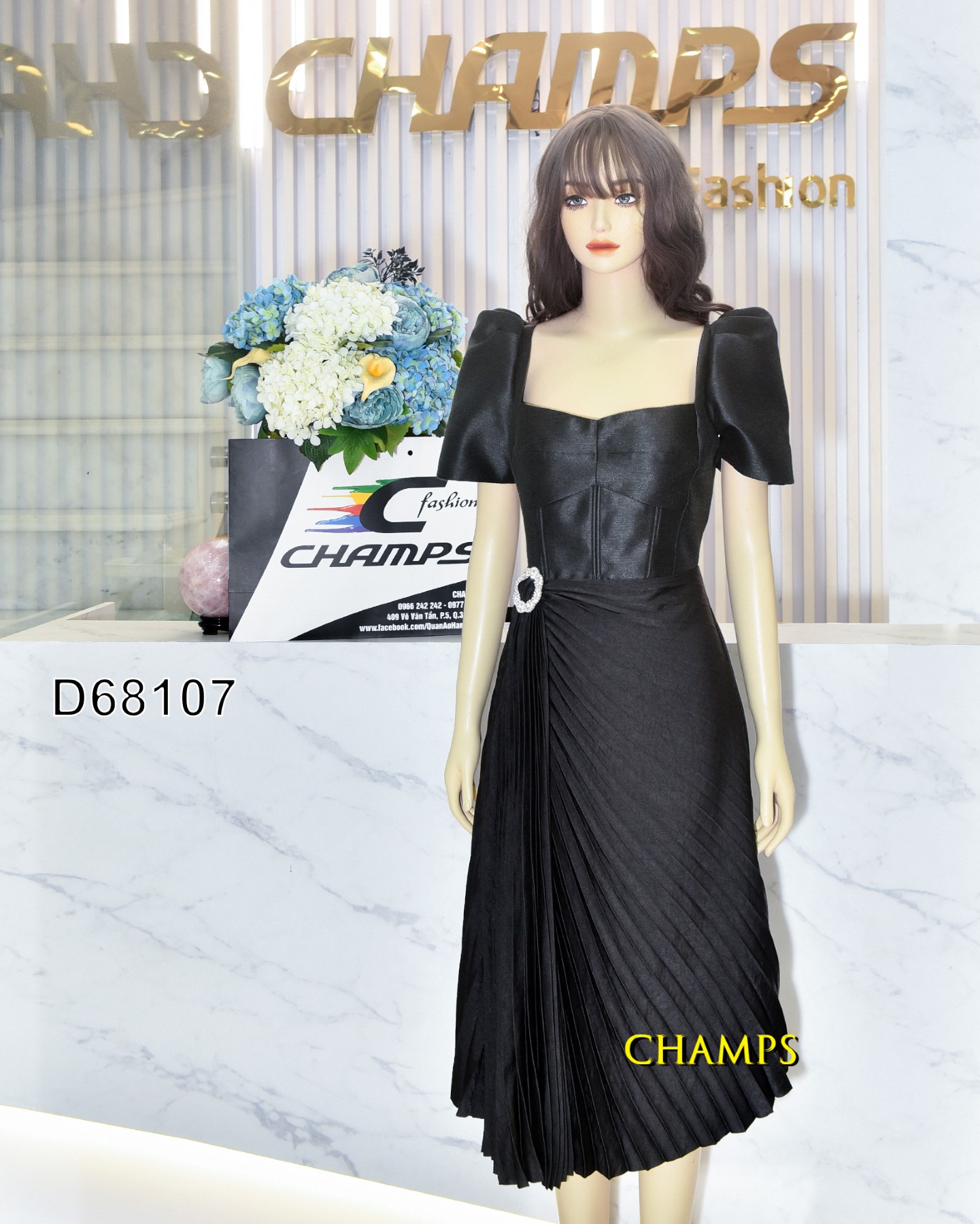 ĐẦM ĐEN TÀ LỤA ĐÁ VUÔNG 68107