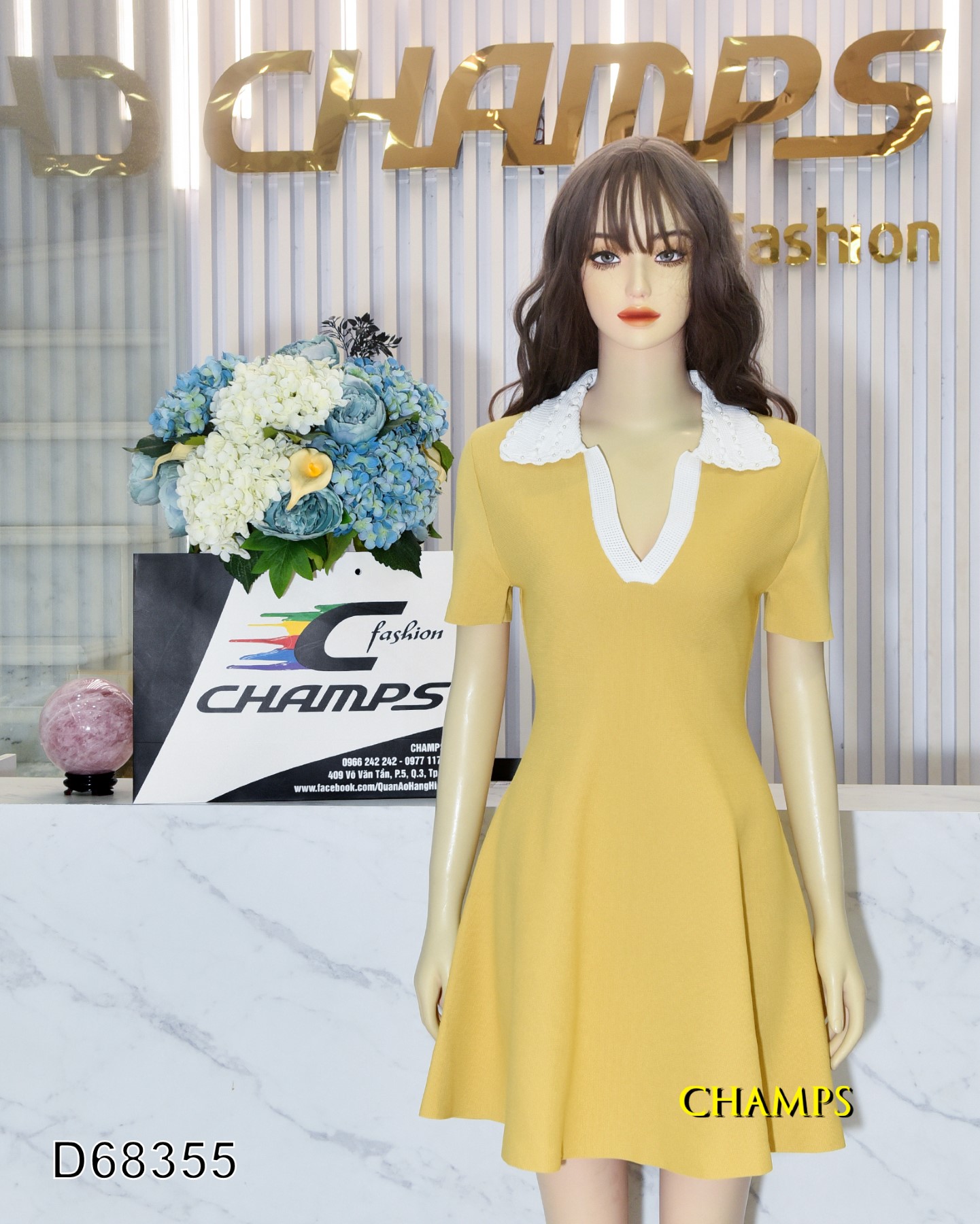 ĐẦM LEN CỔ SEN REN 68355