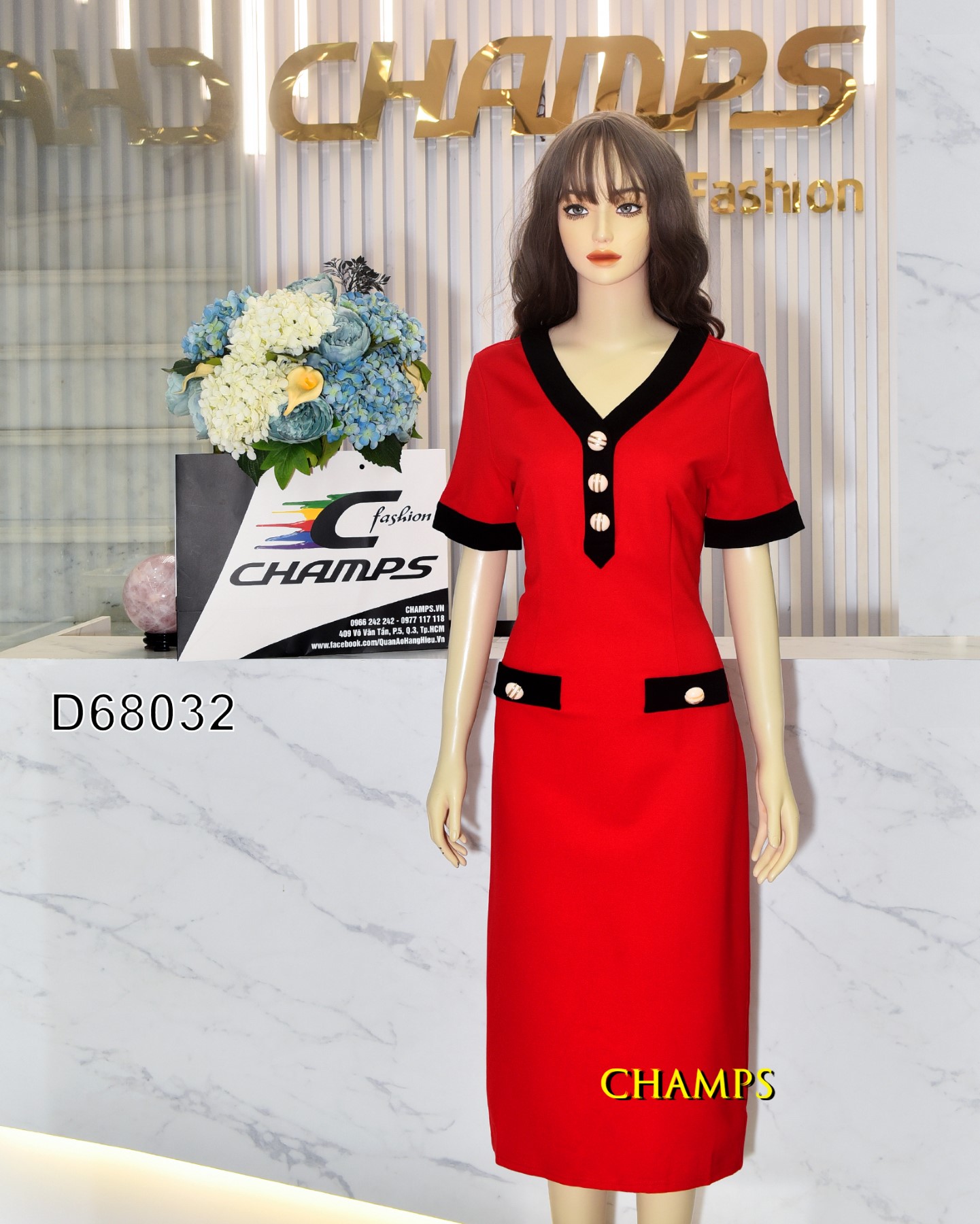 ĐẦM THUN ĐỎ DÀI NÚT 68032