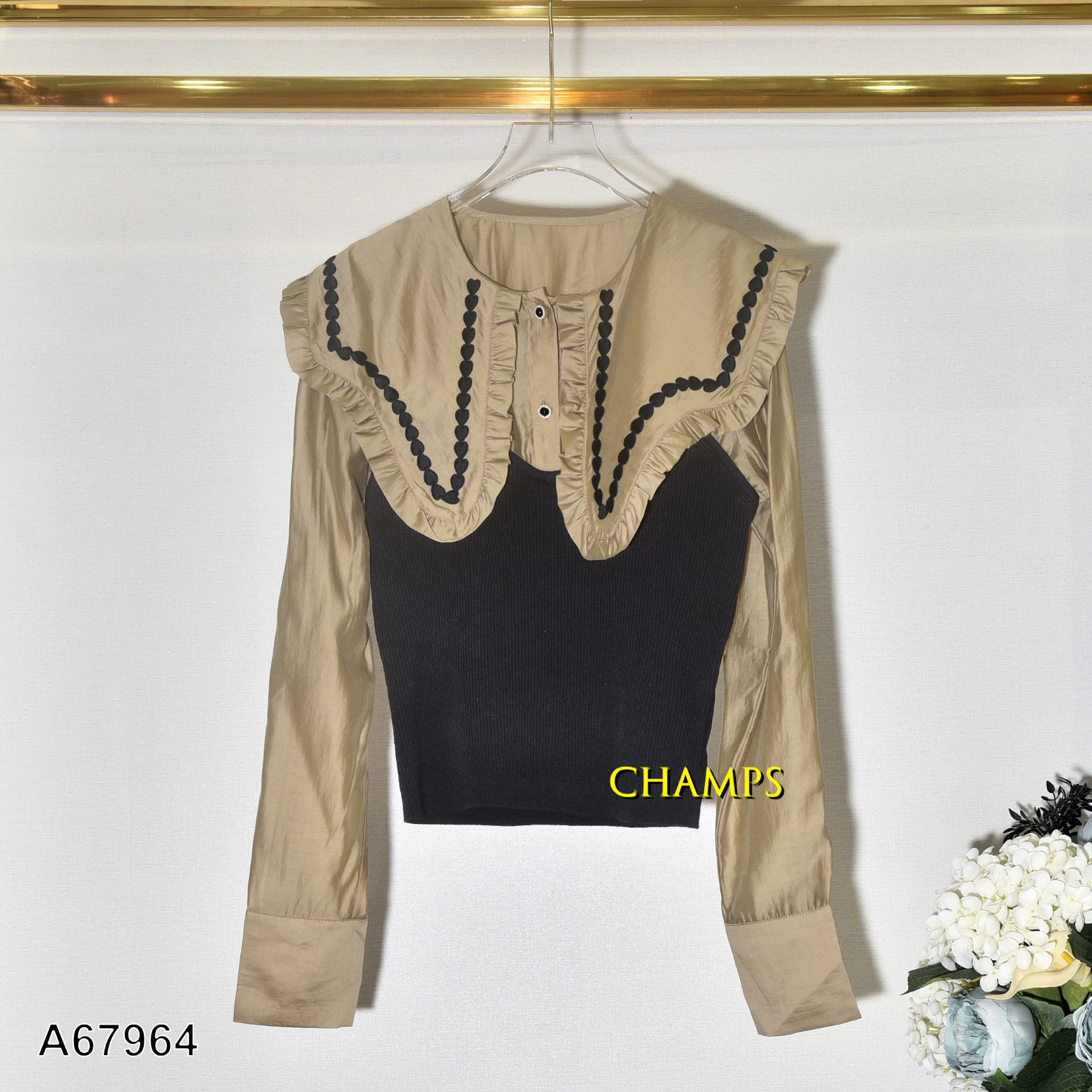 ÁO LEN ĐEN PHỐI NÂU CỔ SEN 67964