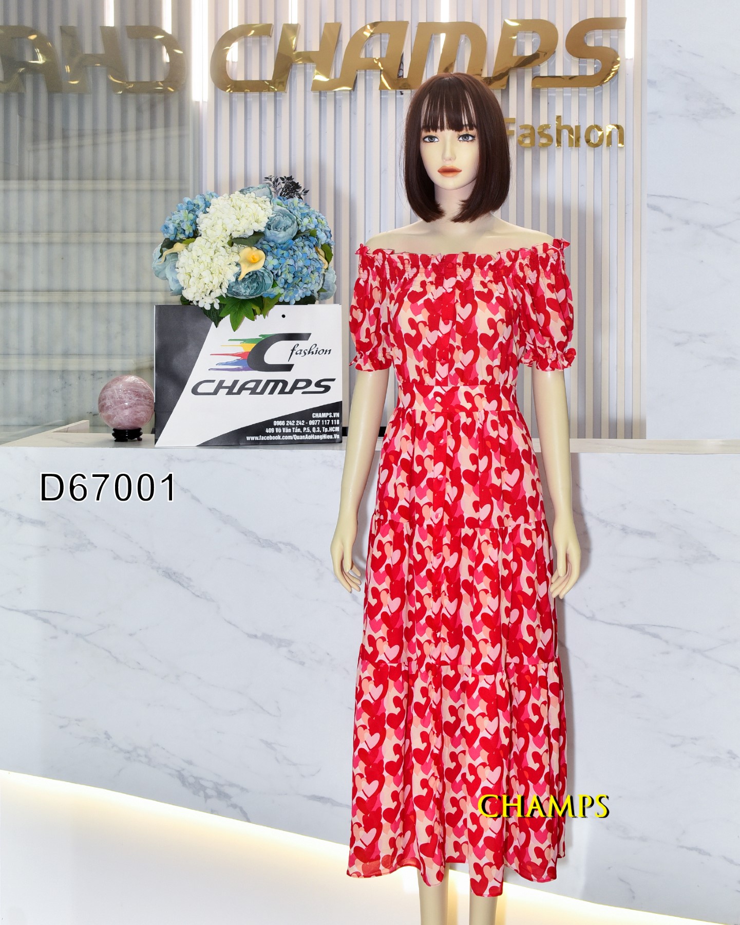 ĐẦM LỤA VAI TRỄ DÀI TIM 67001