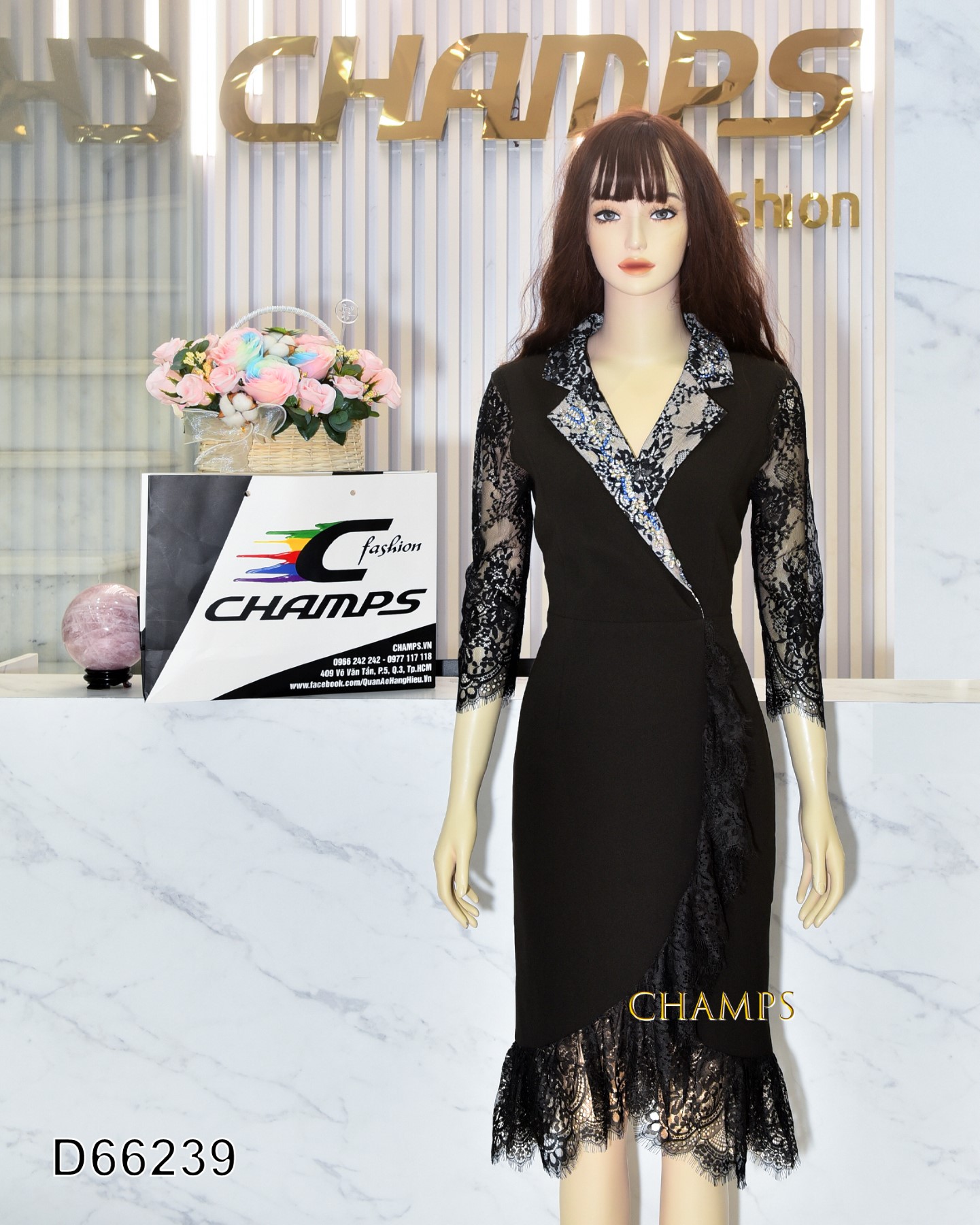 ĐẦM ALEX ĐEN REN BÈO 66239