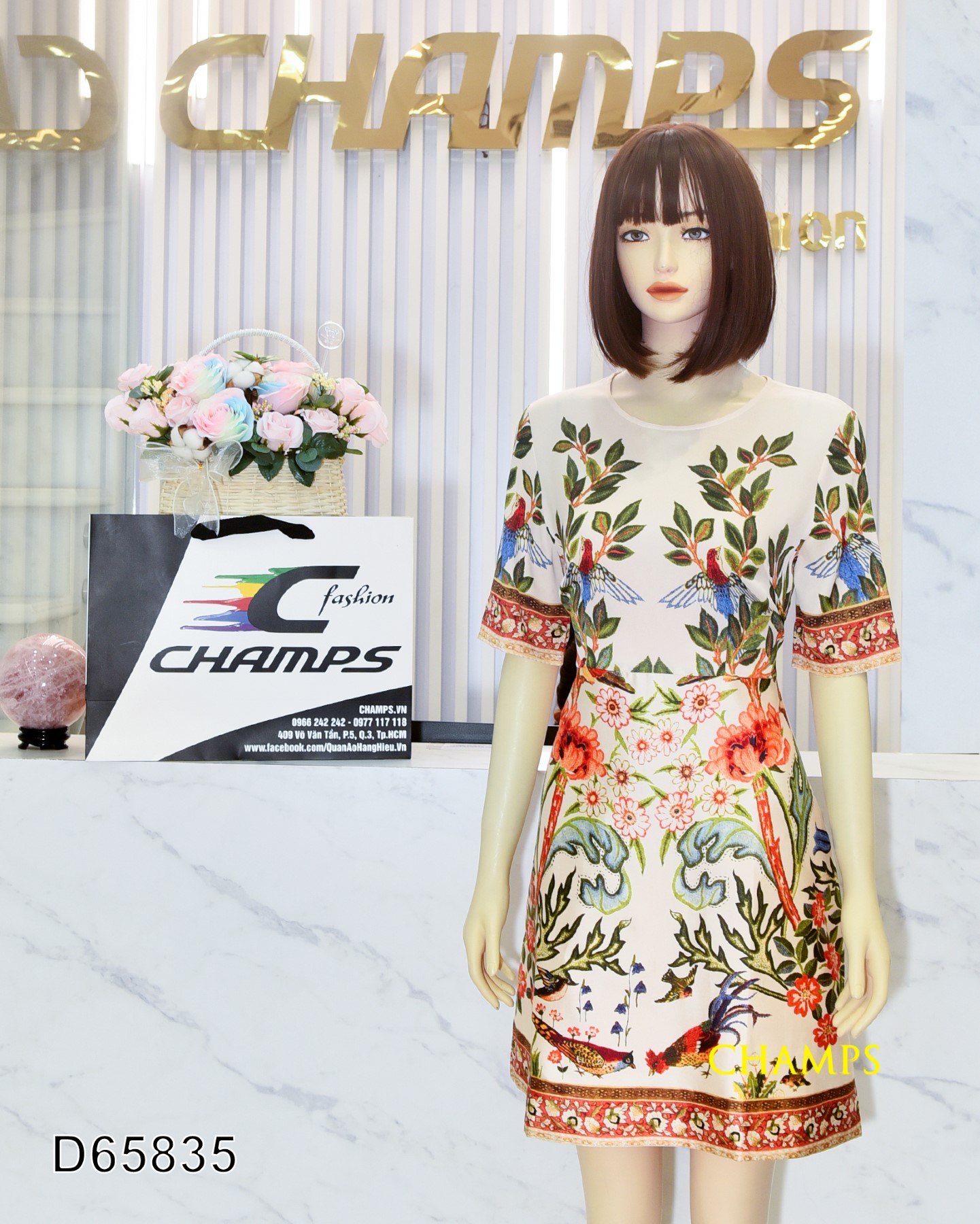 ĐẦM LỤA HOA VĂN KEM HÌNH HÀN QUỐC 65835