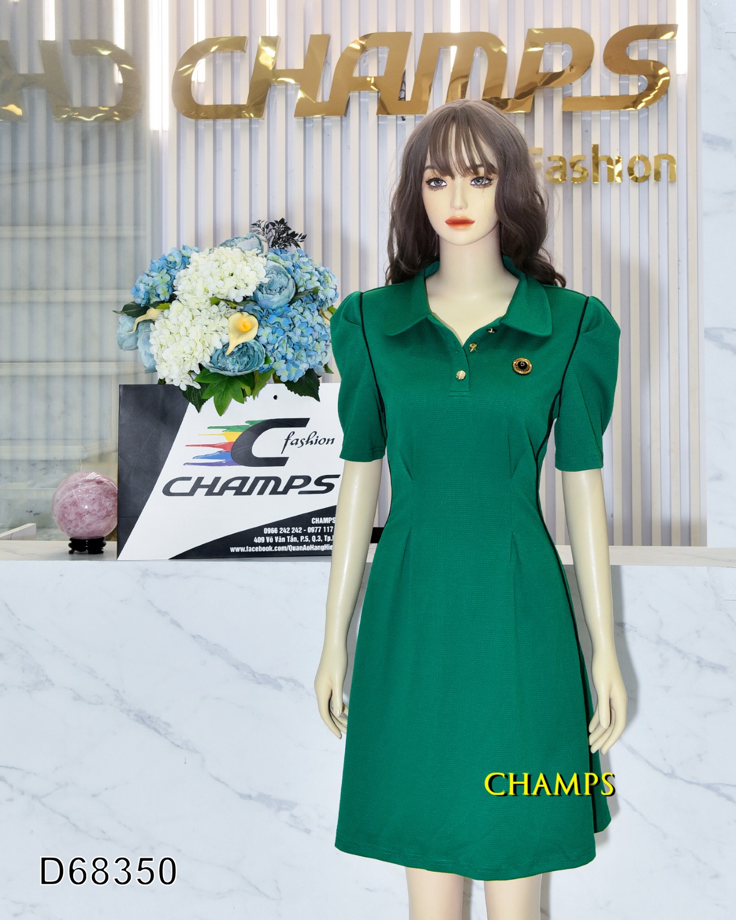 ĐẦM THUN XANH LOGO CHANEL 68350