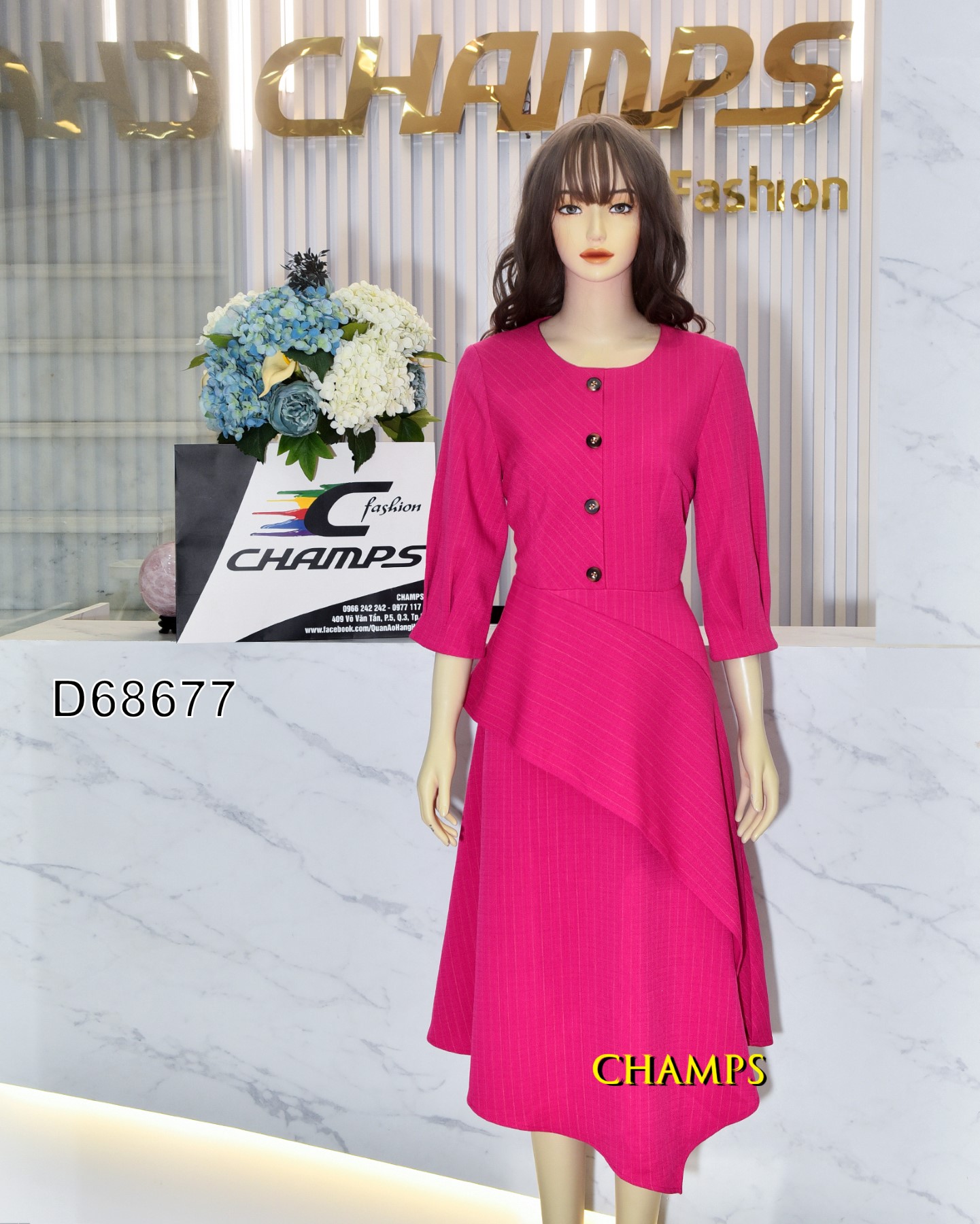 ĐẦM BỐ HỒNG TAY DÀI +DN 68677
