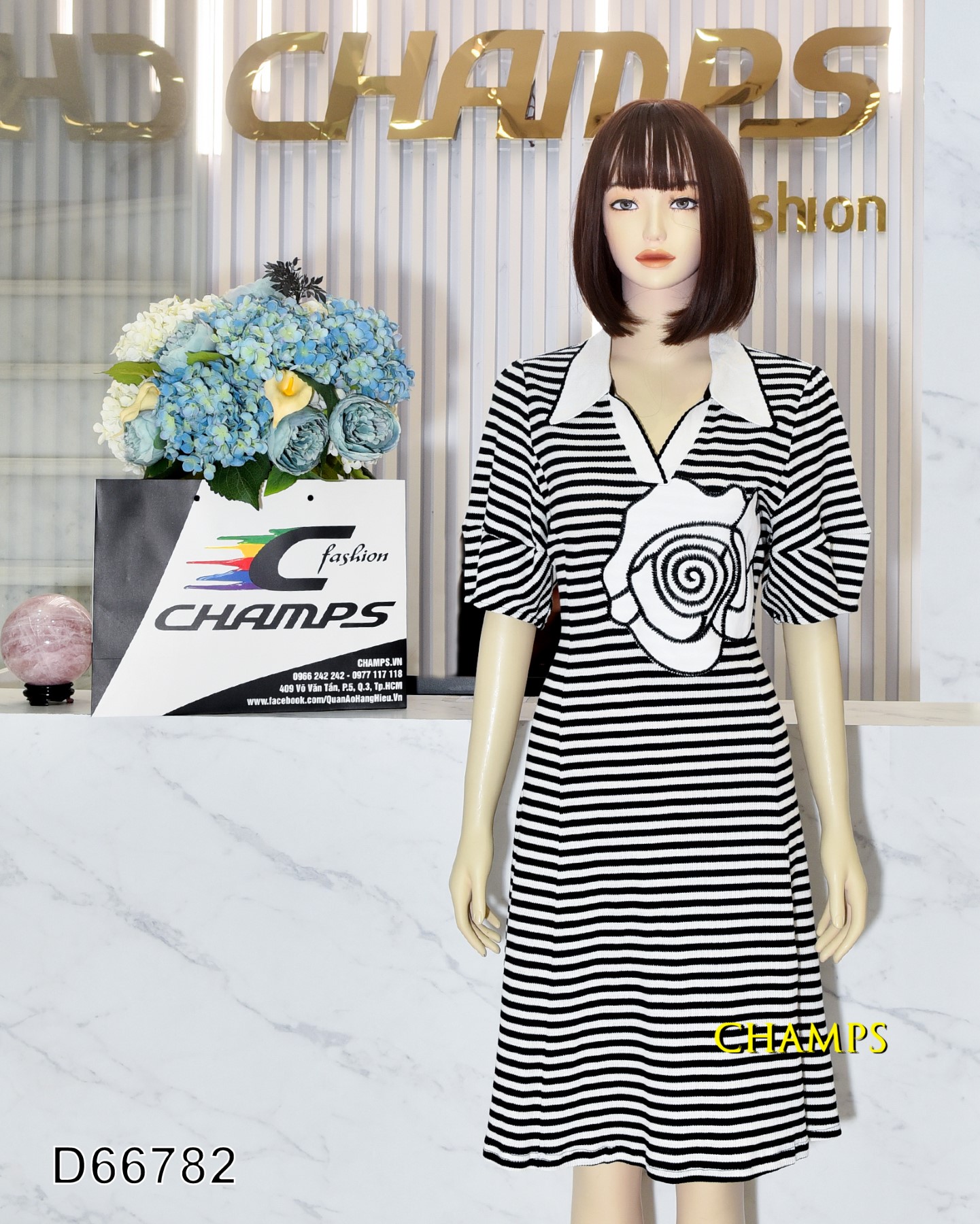 ĐẦM THUN KẺ ĐEN HOA 66782