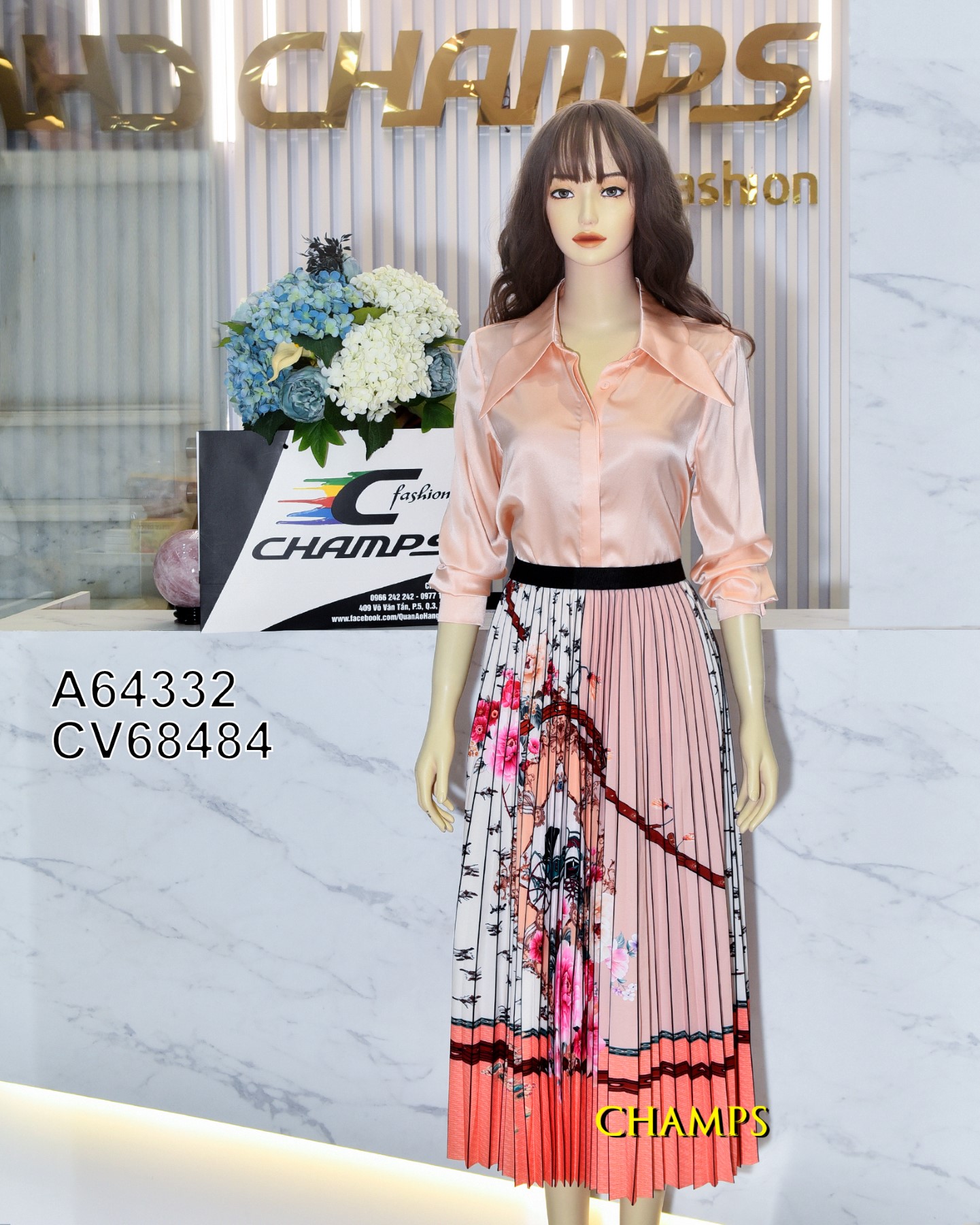 CHÂN VÁY LỤA HOA VĂN CAM 68484