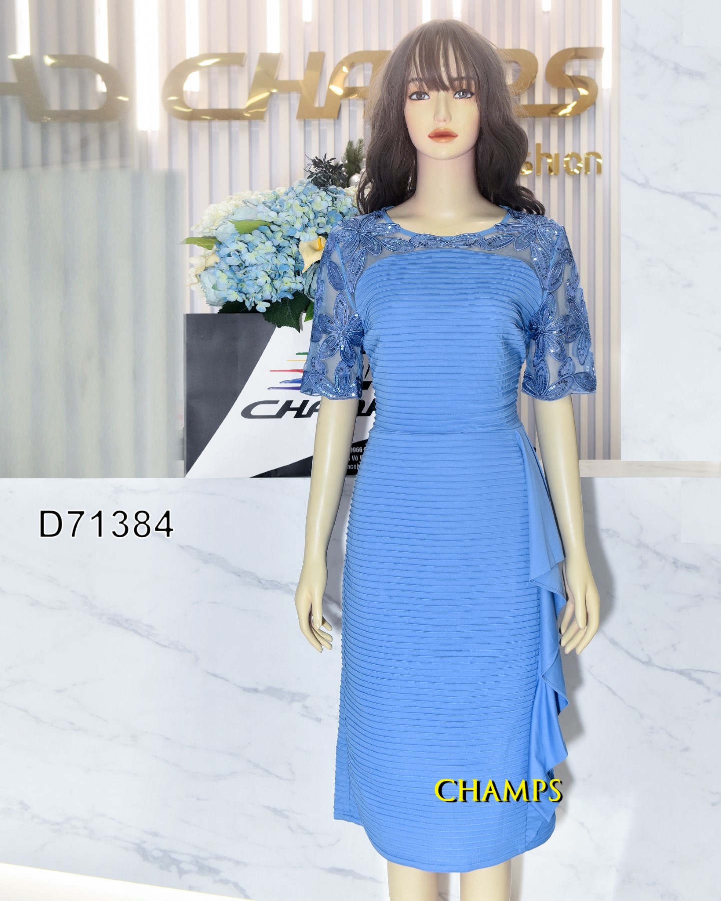 ĐẦM KAREN XANH THUN NHÚNG 71384