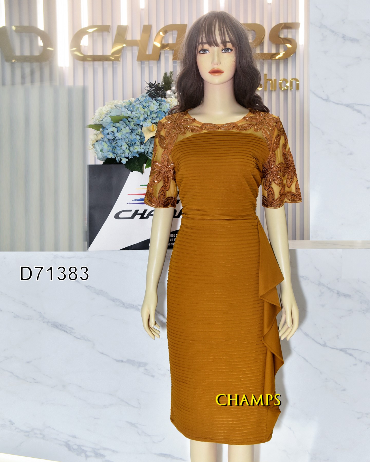 ĐẦM KAREN NÂU THUN NHÚNG 71383