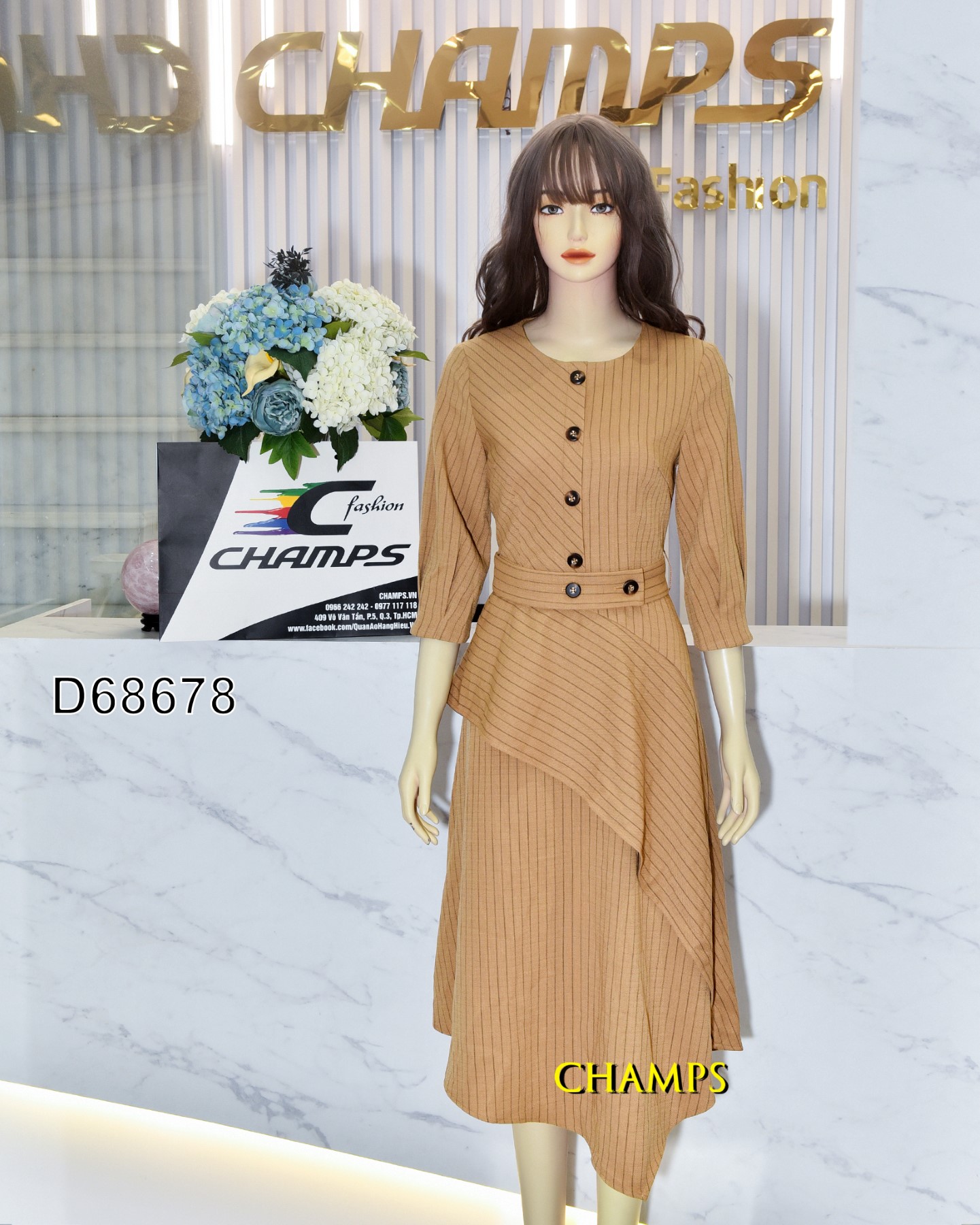 ĐẦM BỐ NÂU TAY DÀI+DN 68678