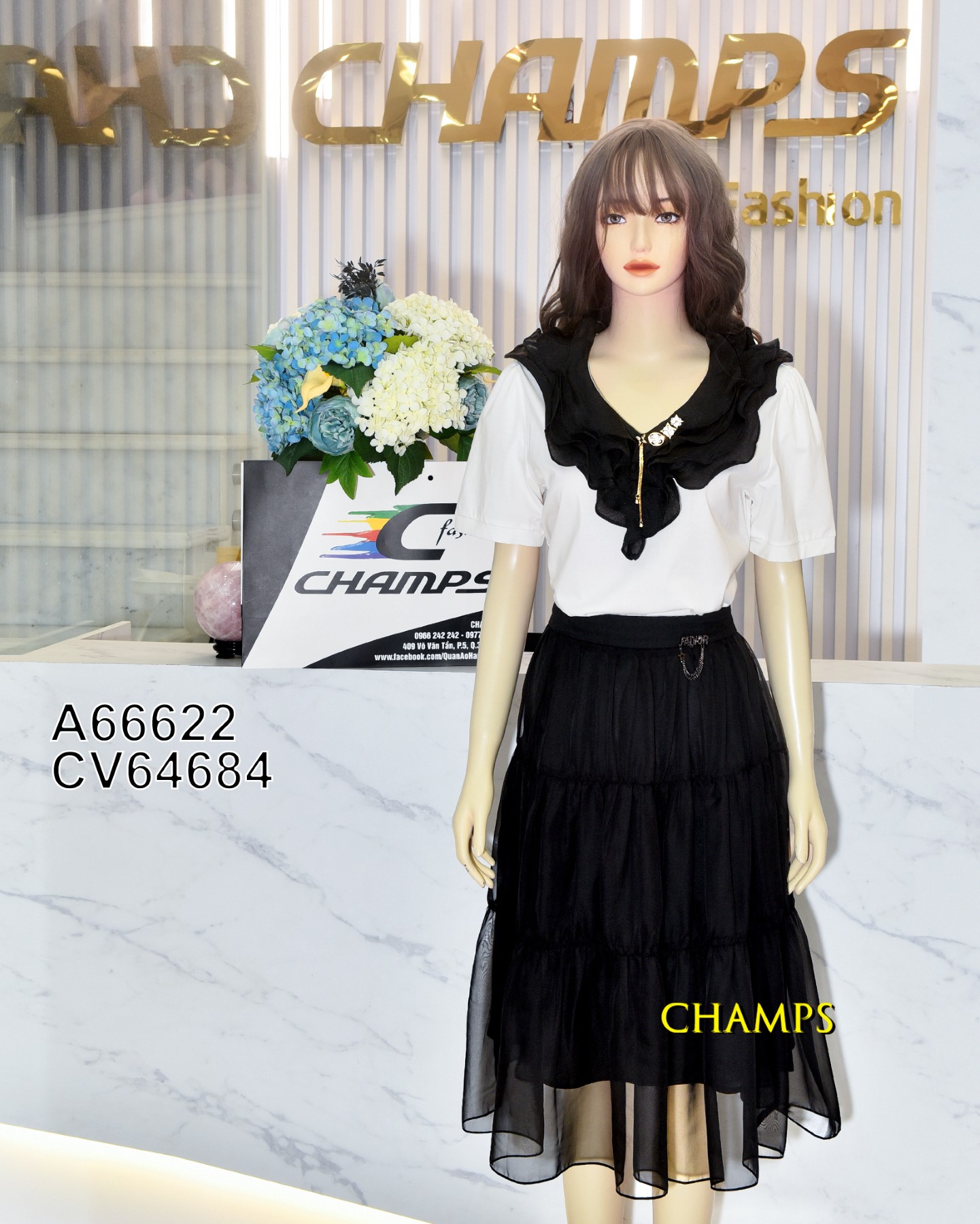 ÁO THUN TRẮNG BÈO ĐEN LV 66622