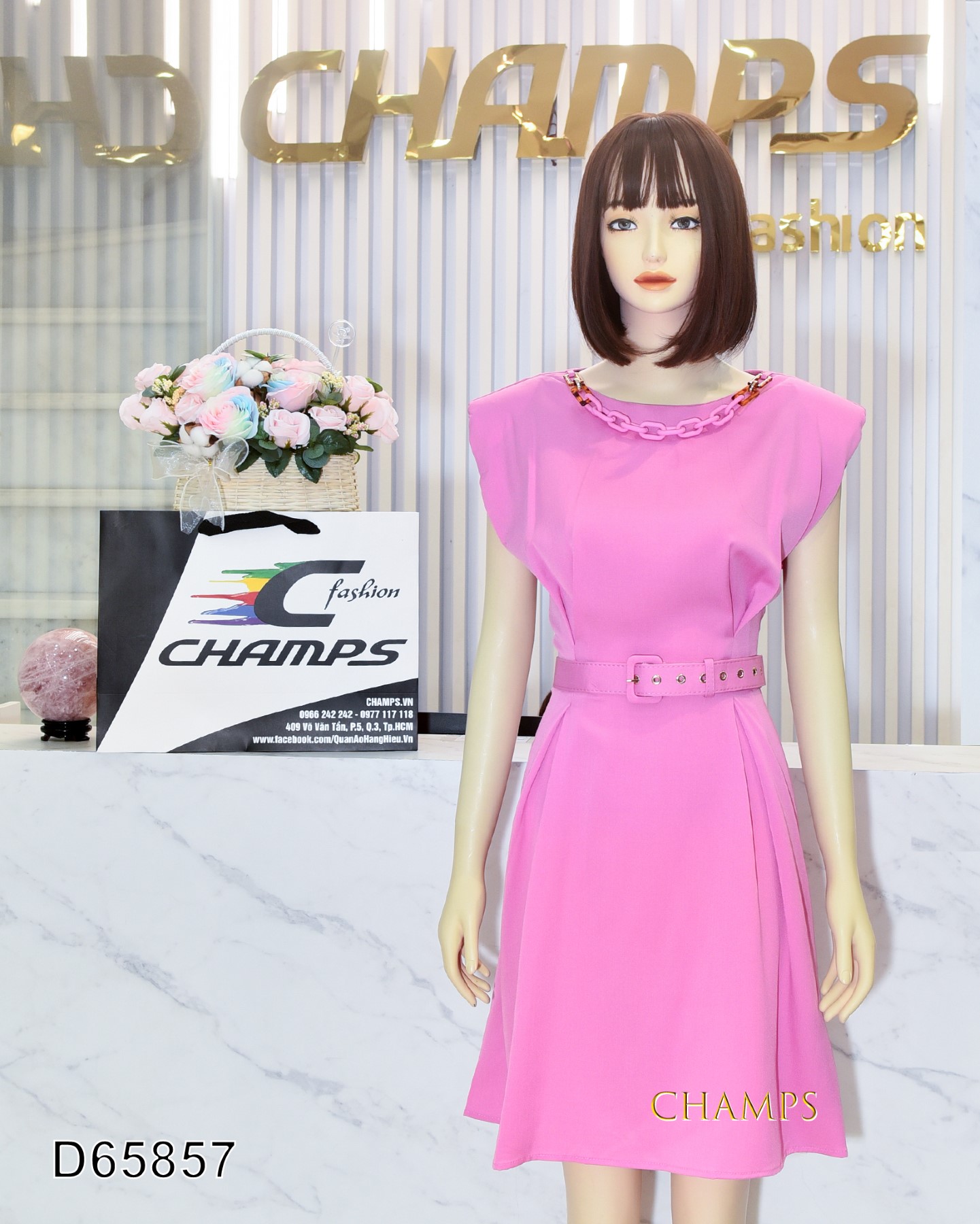 ĐẦM LỤA HỒNG DÂY CỔ +DN 65857