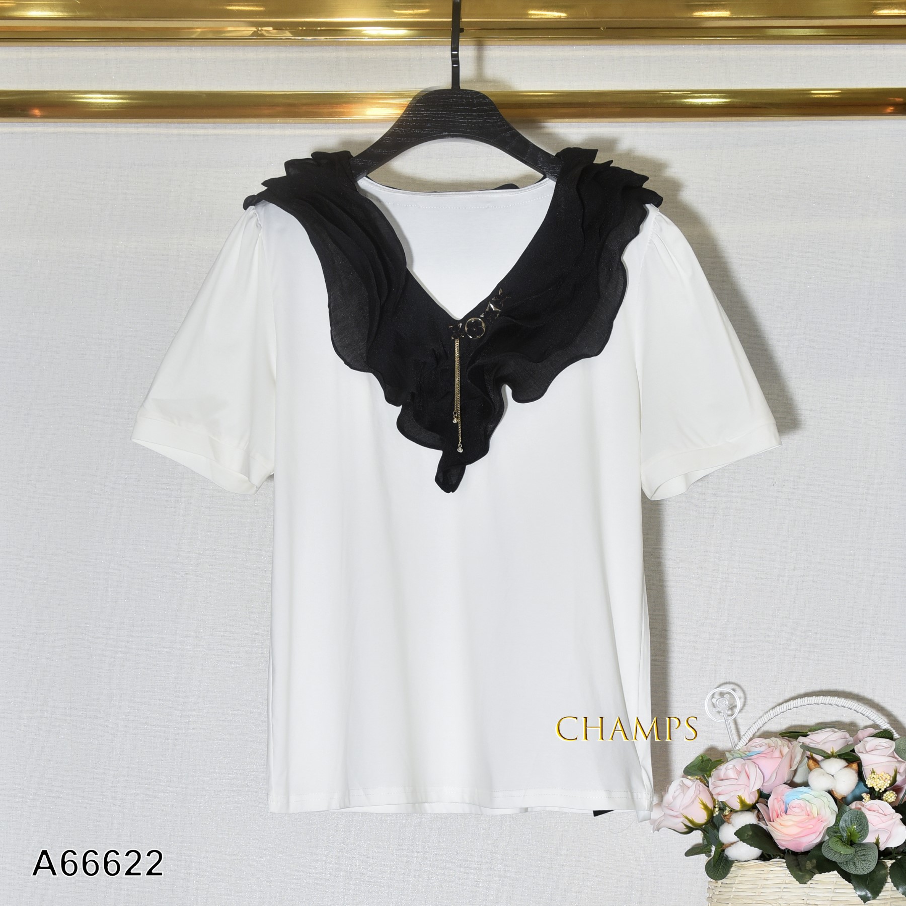 ÁO THUN TRẮNG BÈO ĐEN LV 66622