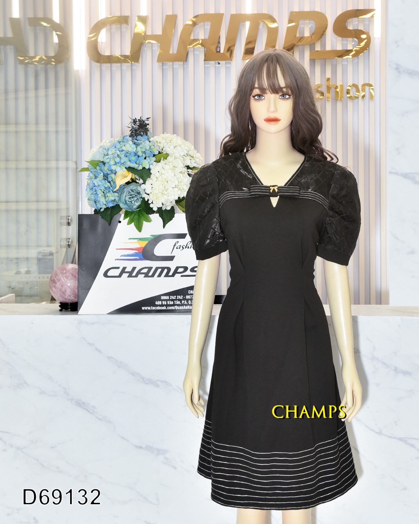 ĐẦM ĐEN TAY NHÚNG 69132