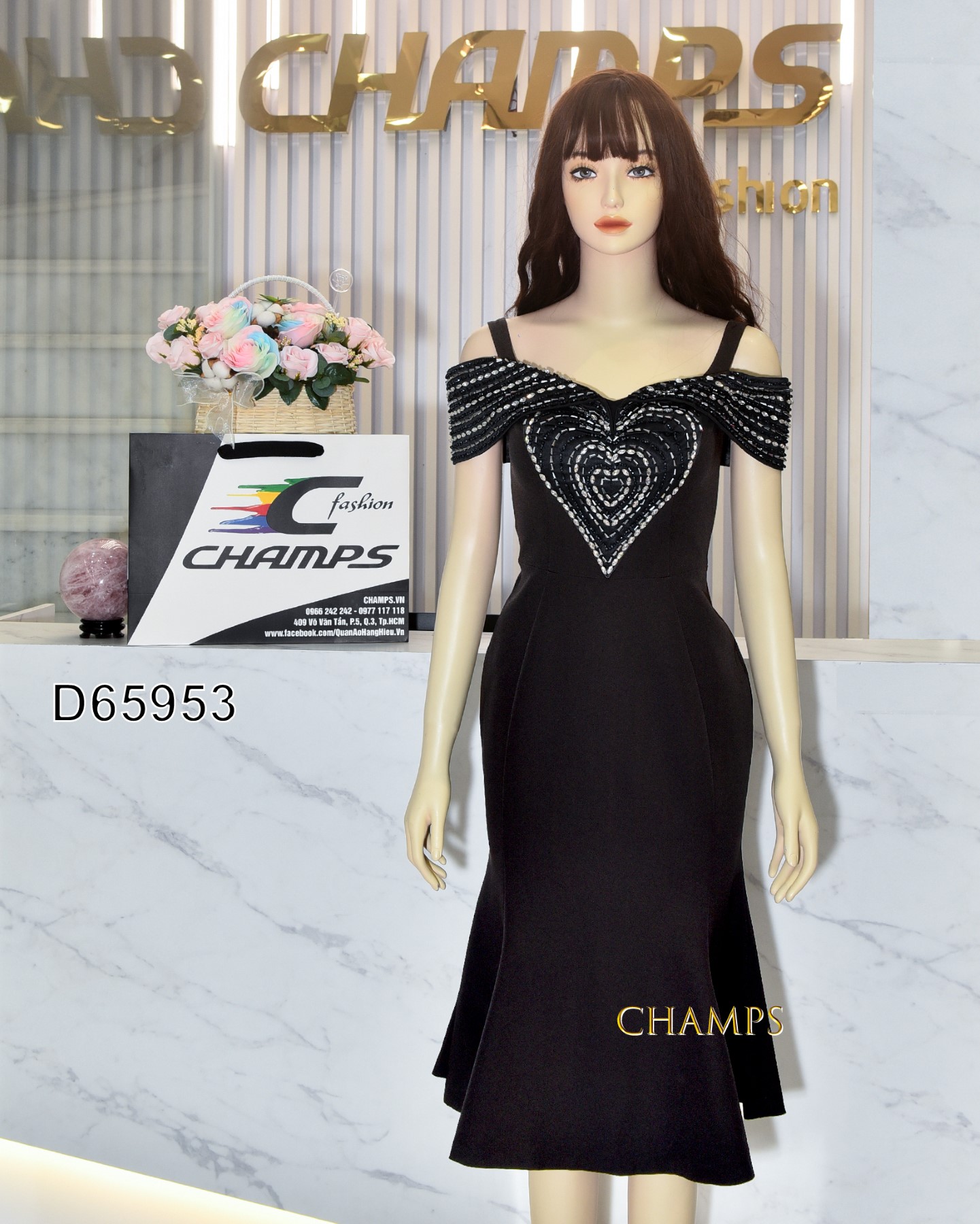 ĐẦM ĐEN ĐUÔI CÁ ĐÍNH ĐÁ TIM 65953