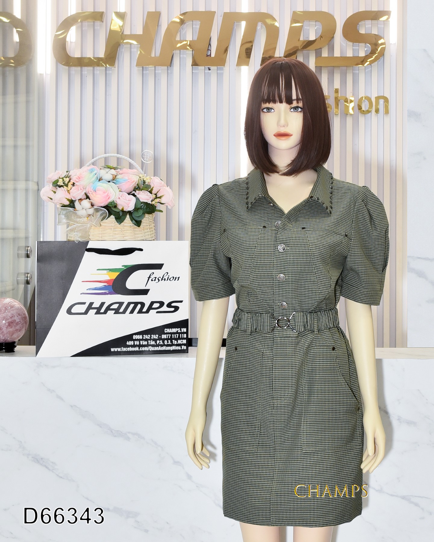 ĐẦM CARO XANH RÊU +DN 66343