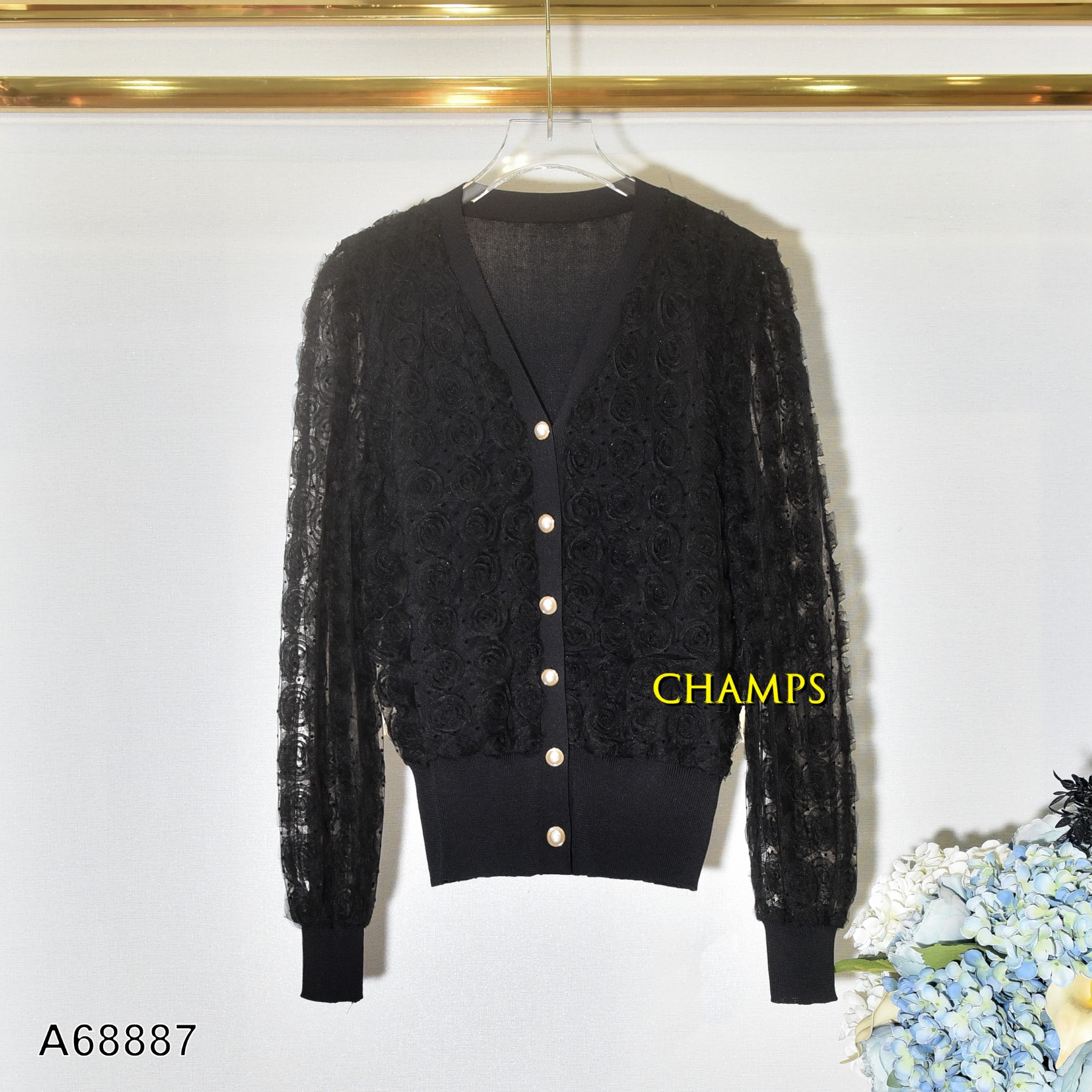 ÁO LEN ĐEN BI HOA NỔI 68887