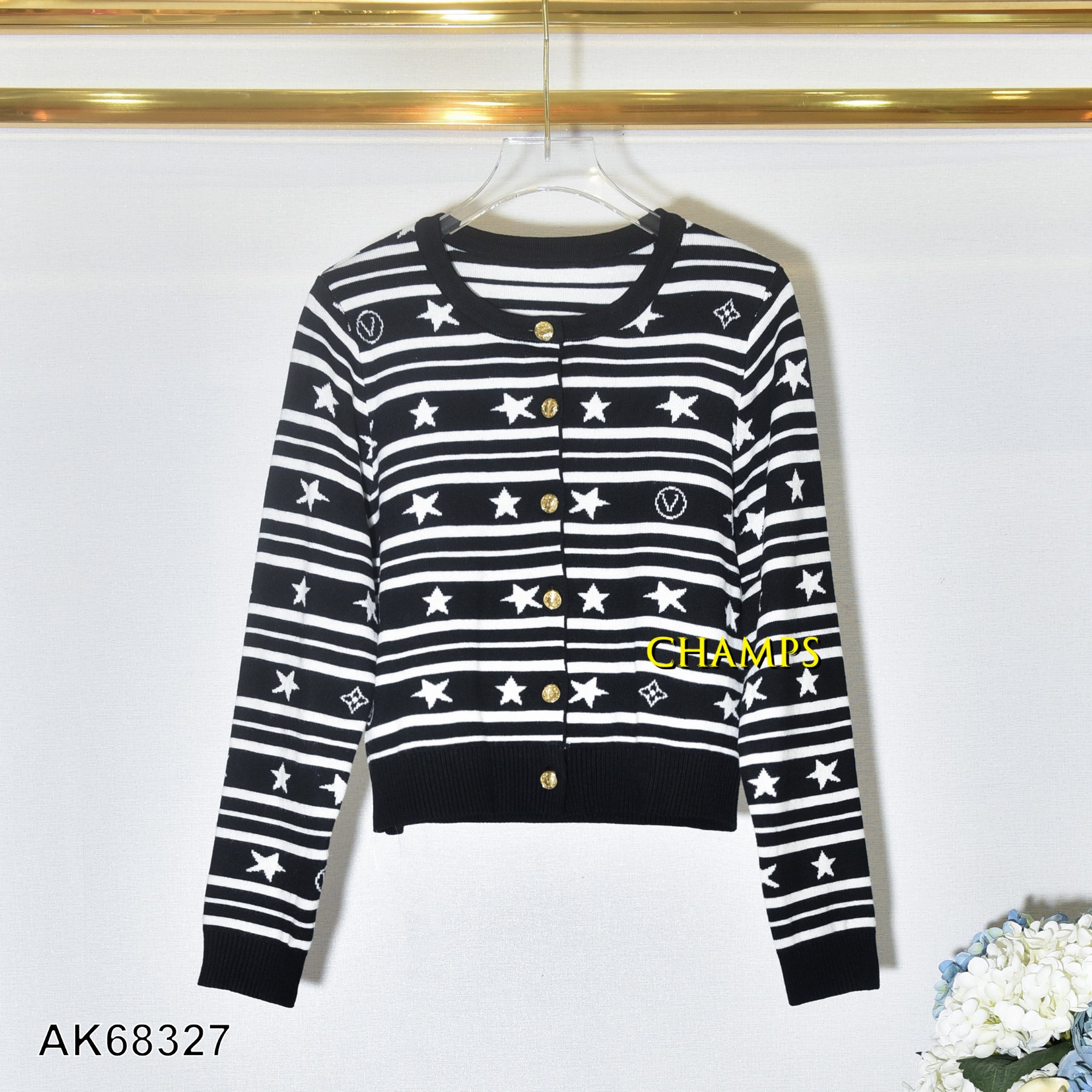 ÁO KHOÁC LEN LV KẺ ĐEN 68327