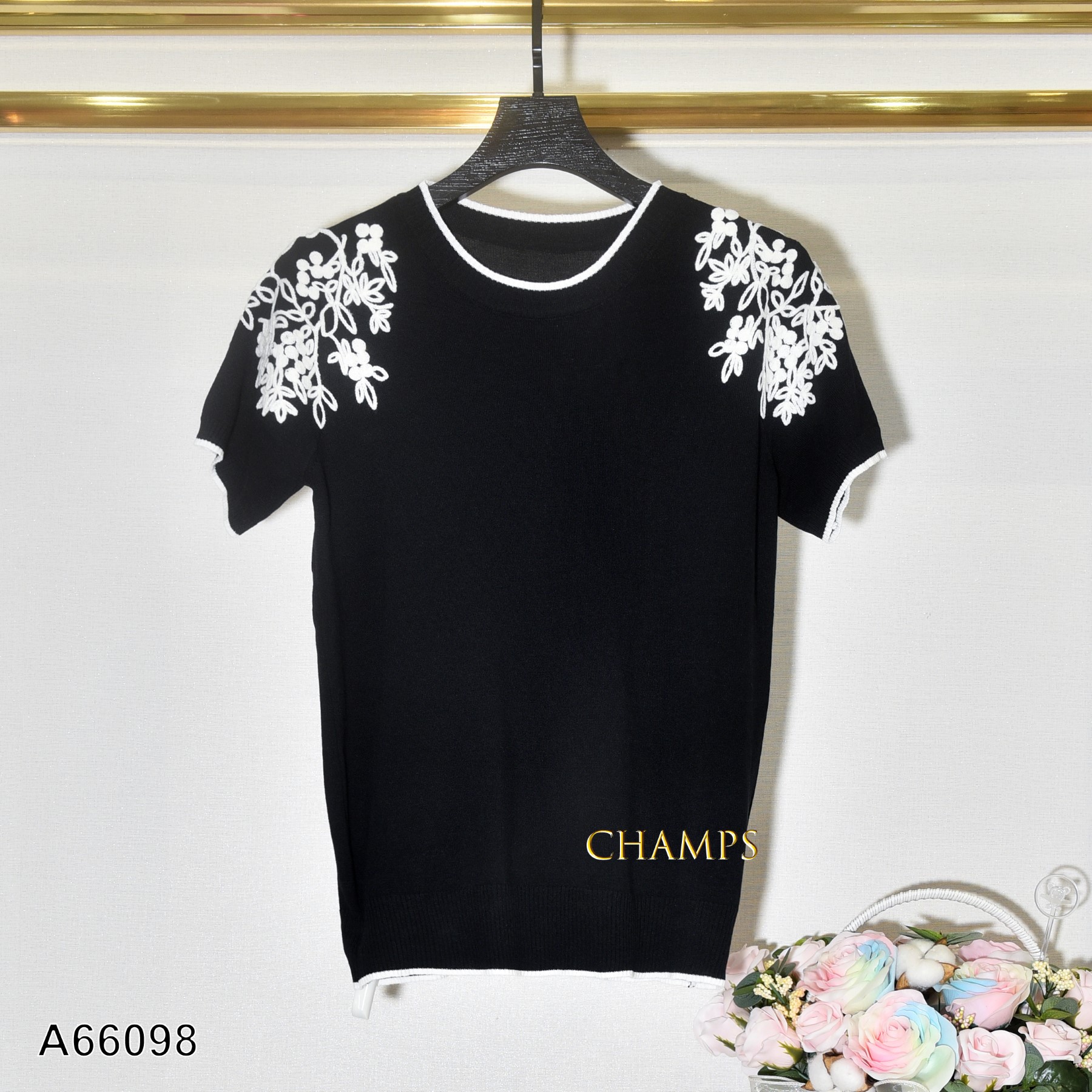 ÁO LEN ĐEN HOA VĂN ĐEN 66098