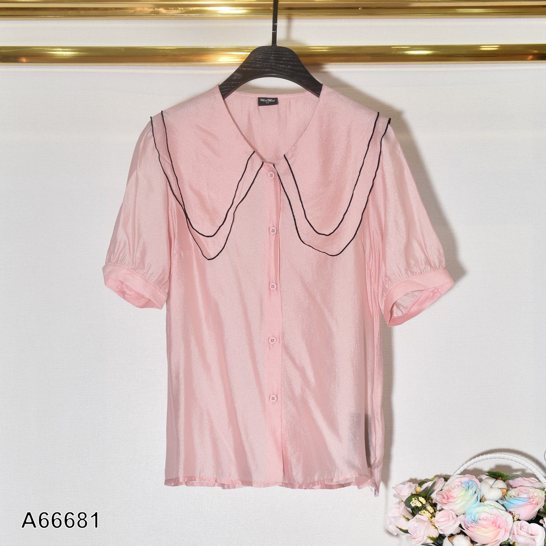 ÁO LỤA TƠ HỒNG CỔ VIỀN 66681