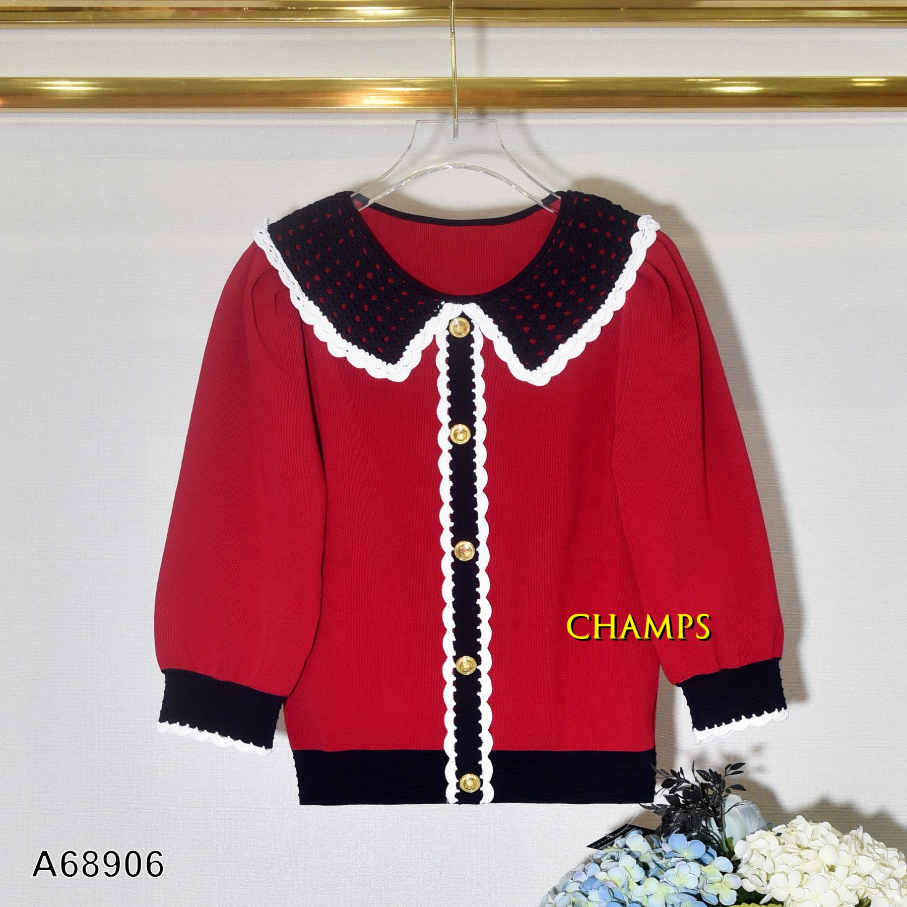 ÁO LEN ĐỎ CỔ SEN REN 68906