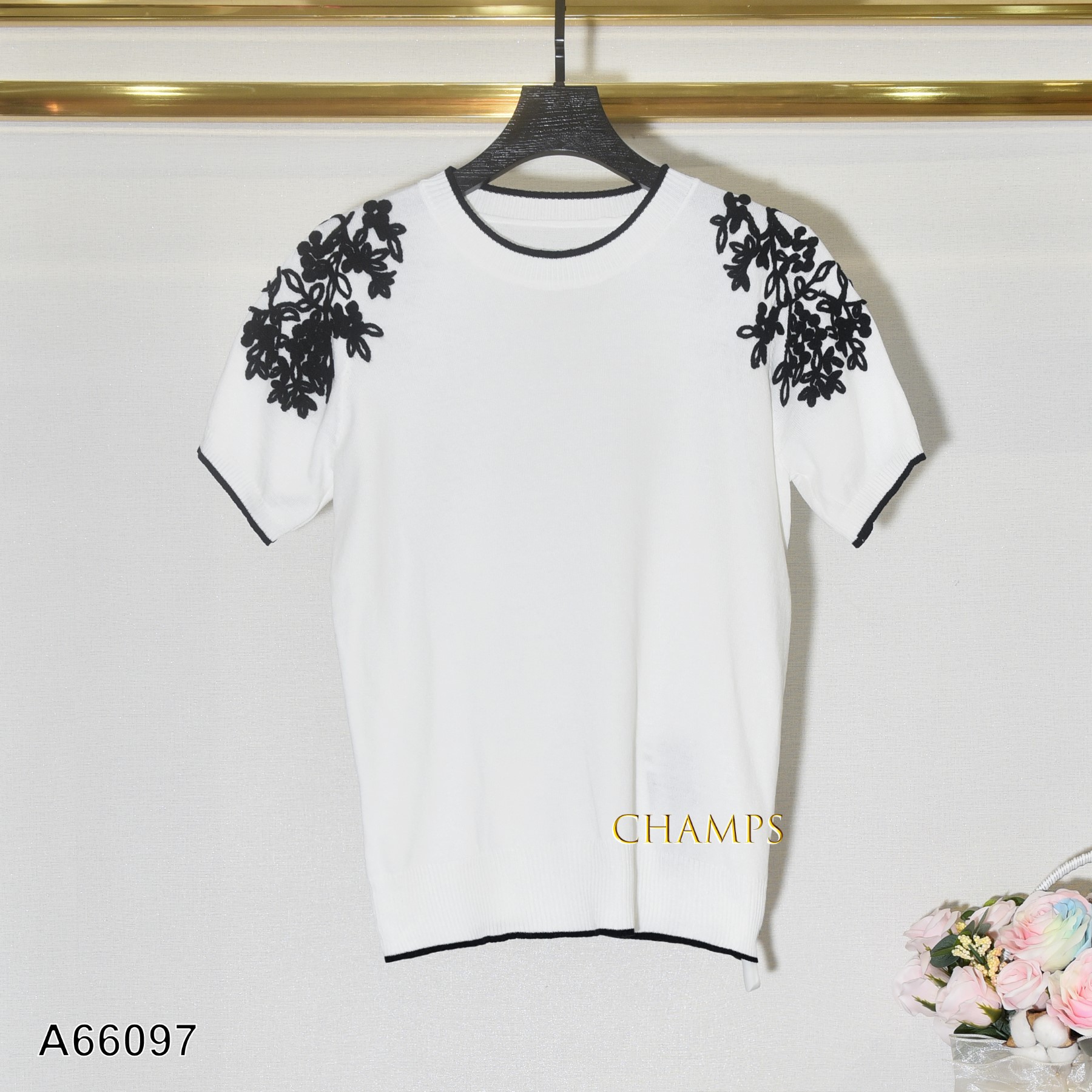 ÁO LEN TRẮNG TAY HOA VĂN ĐEN 66097