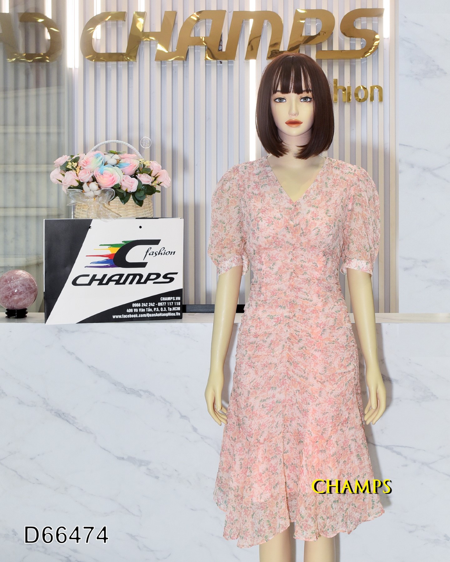 ĐẦM LỤA NHÚNG HOA CAM 66474