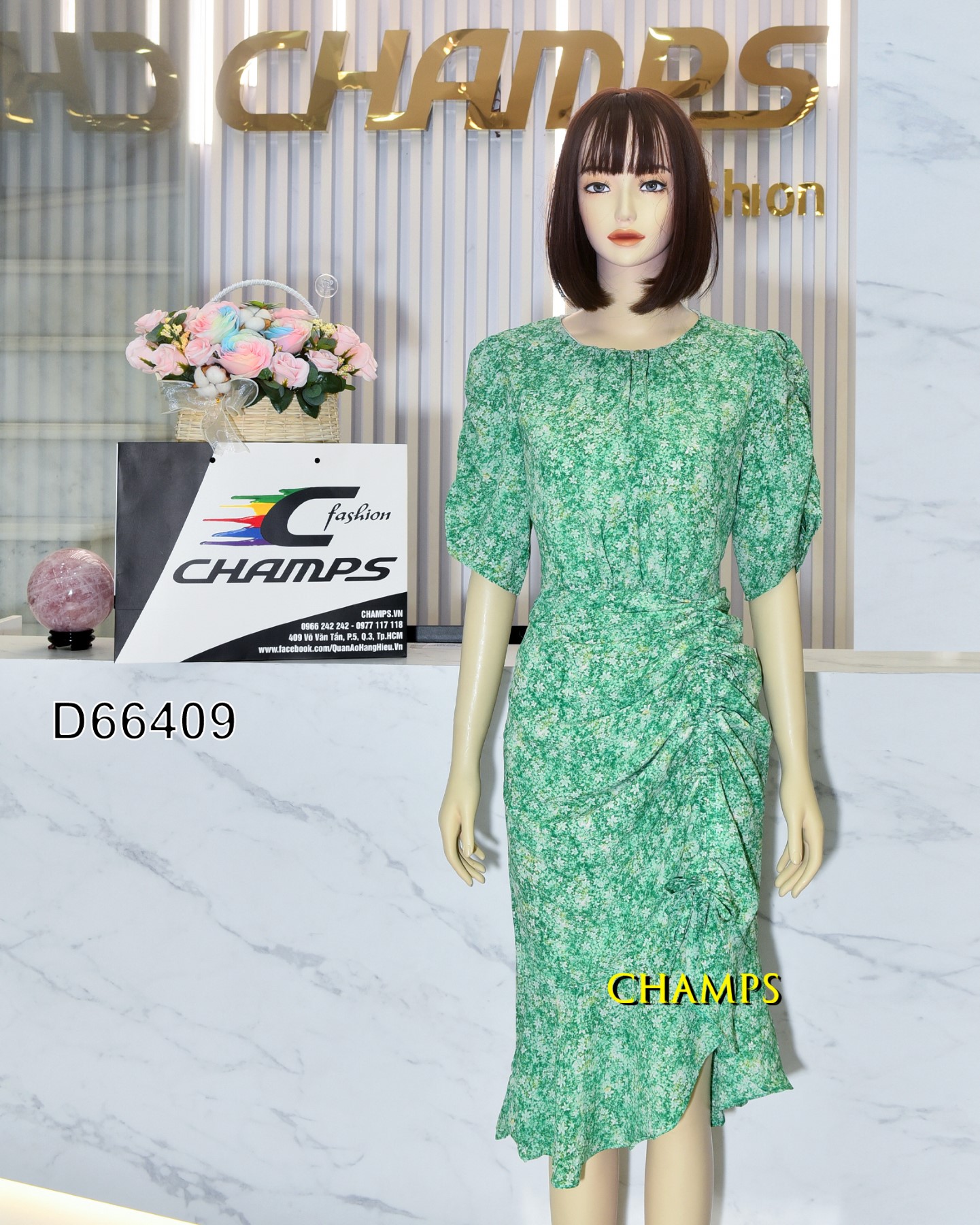 ĐẦM LỤA XANH NHÍ RÚT DÂY 66409