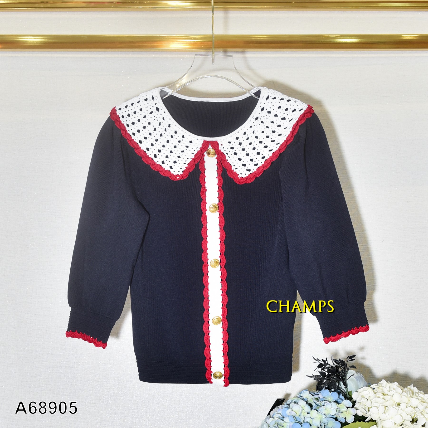 ÁO LEN XANH CỔ SEN REN 68905