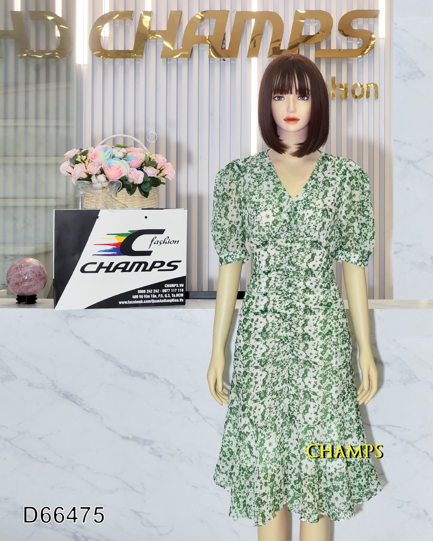 ĐẦM LỤA NHÚNG HOA XANH 66475