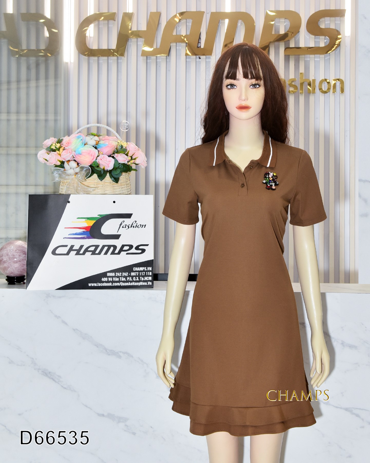 ĐẦM THUN NÂU ĐÁ GẤU 66535